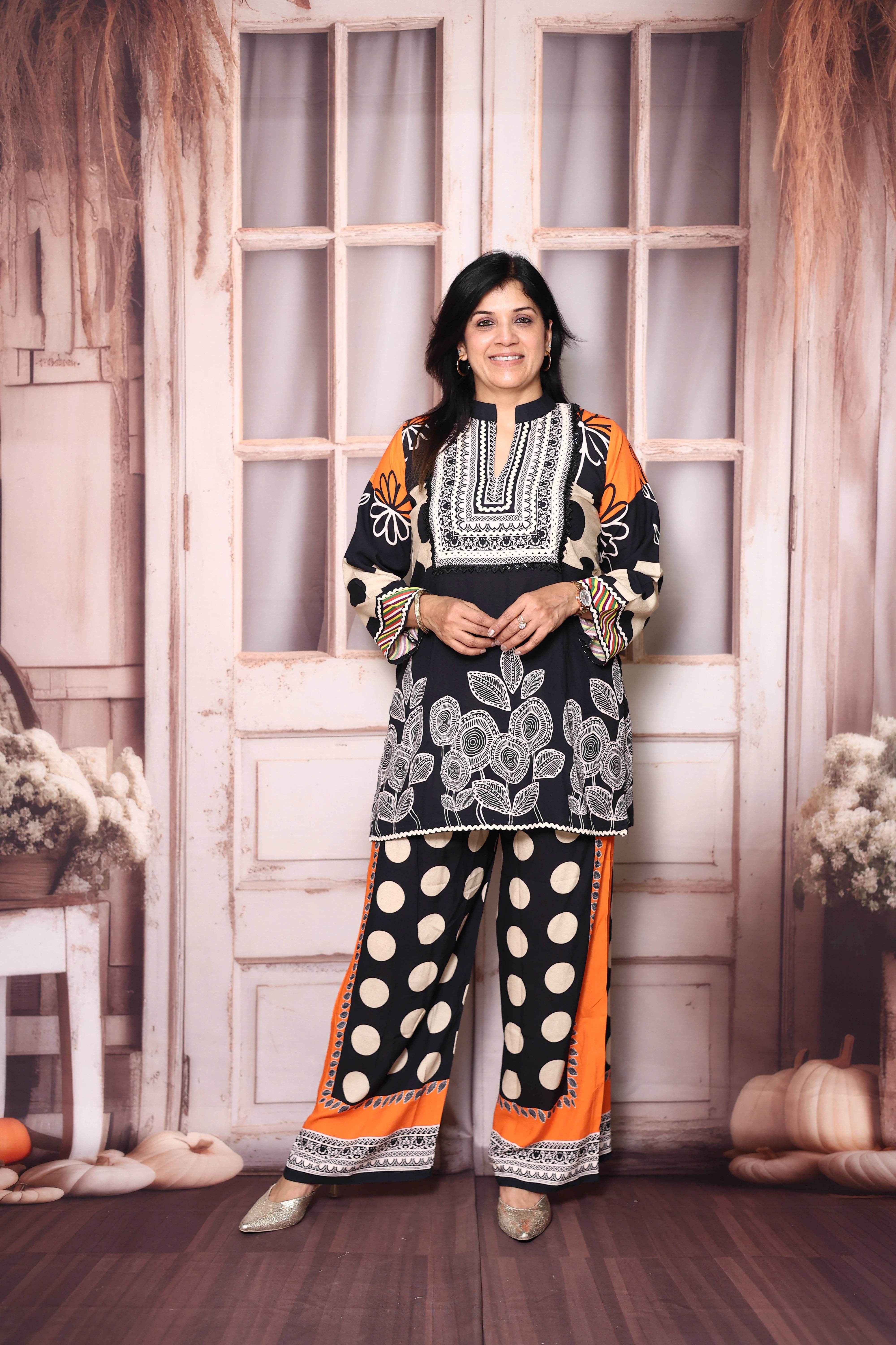 Black Printed Crepe Top & Palazzo Co-Ord Set | Elegant Indo-Western Wear