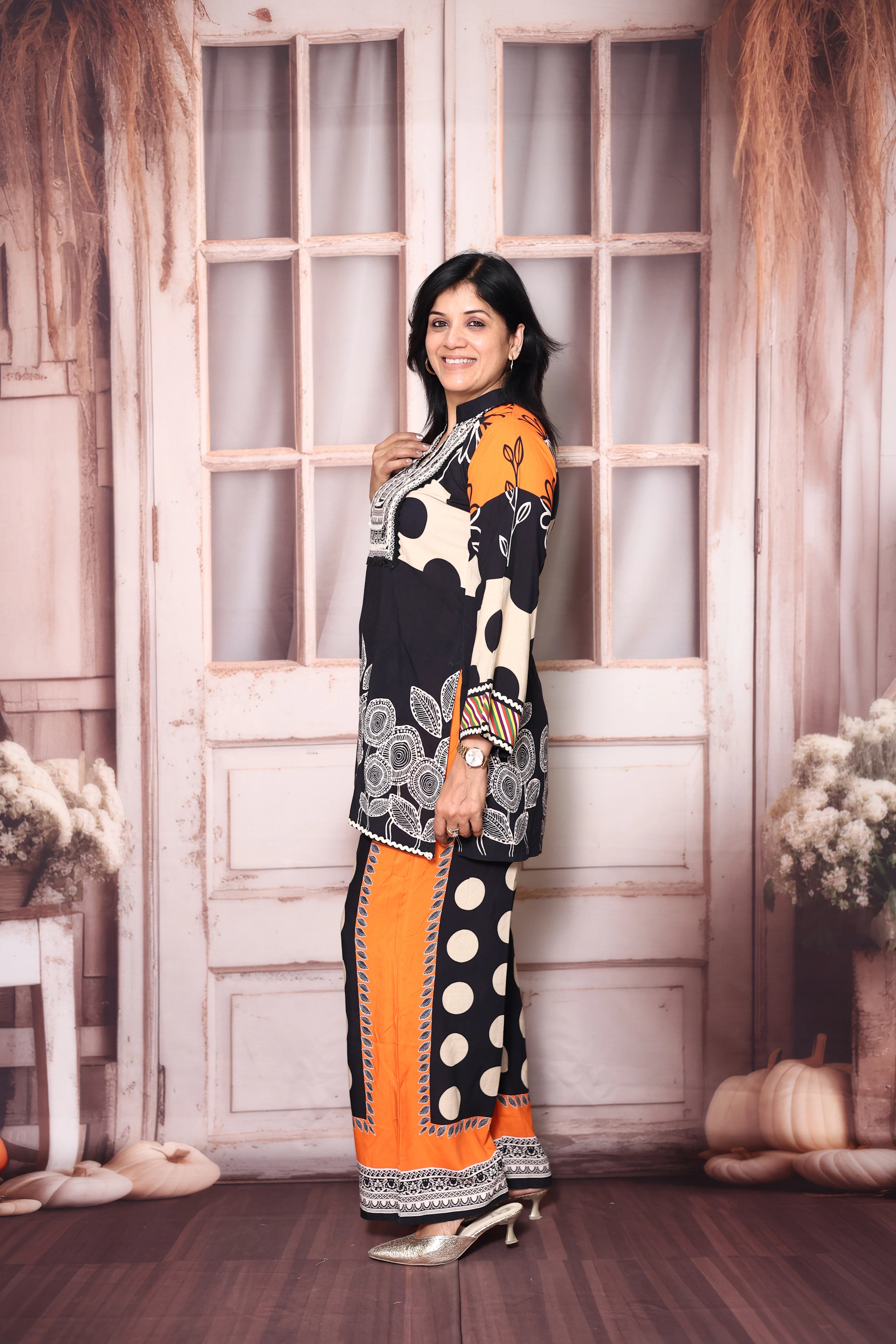 Black Printed Crepe Top & Palazzo Co-Ord Set | Elegant Indo-Western Wear