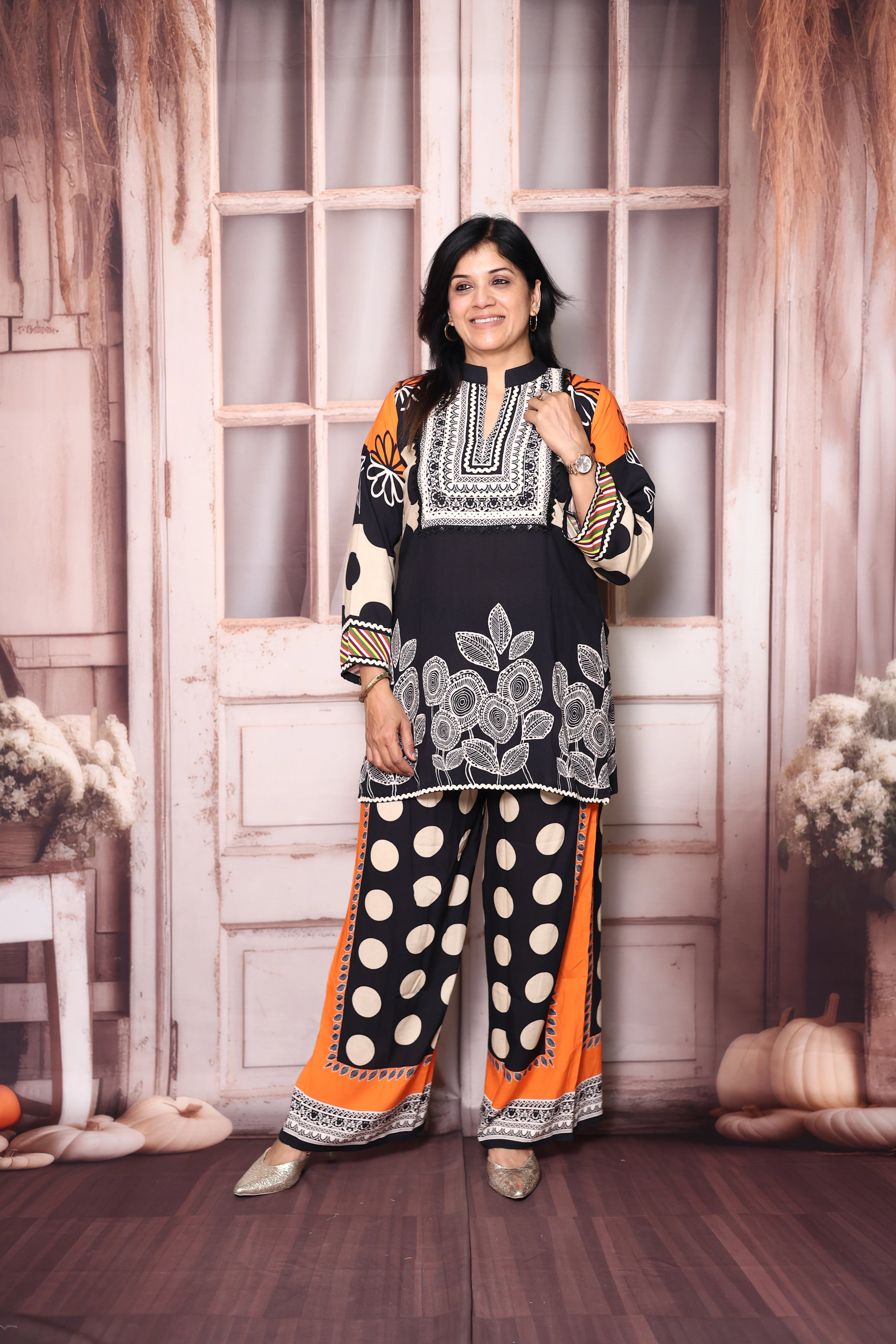 Black Printed Crepe Top & Palazzo Co-Ord Set | Elegant Indo-Western Wear