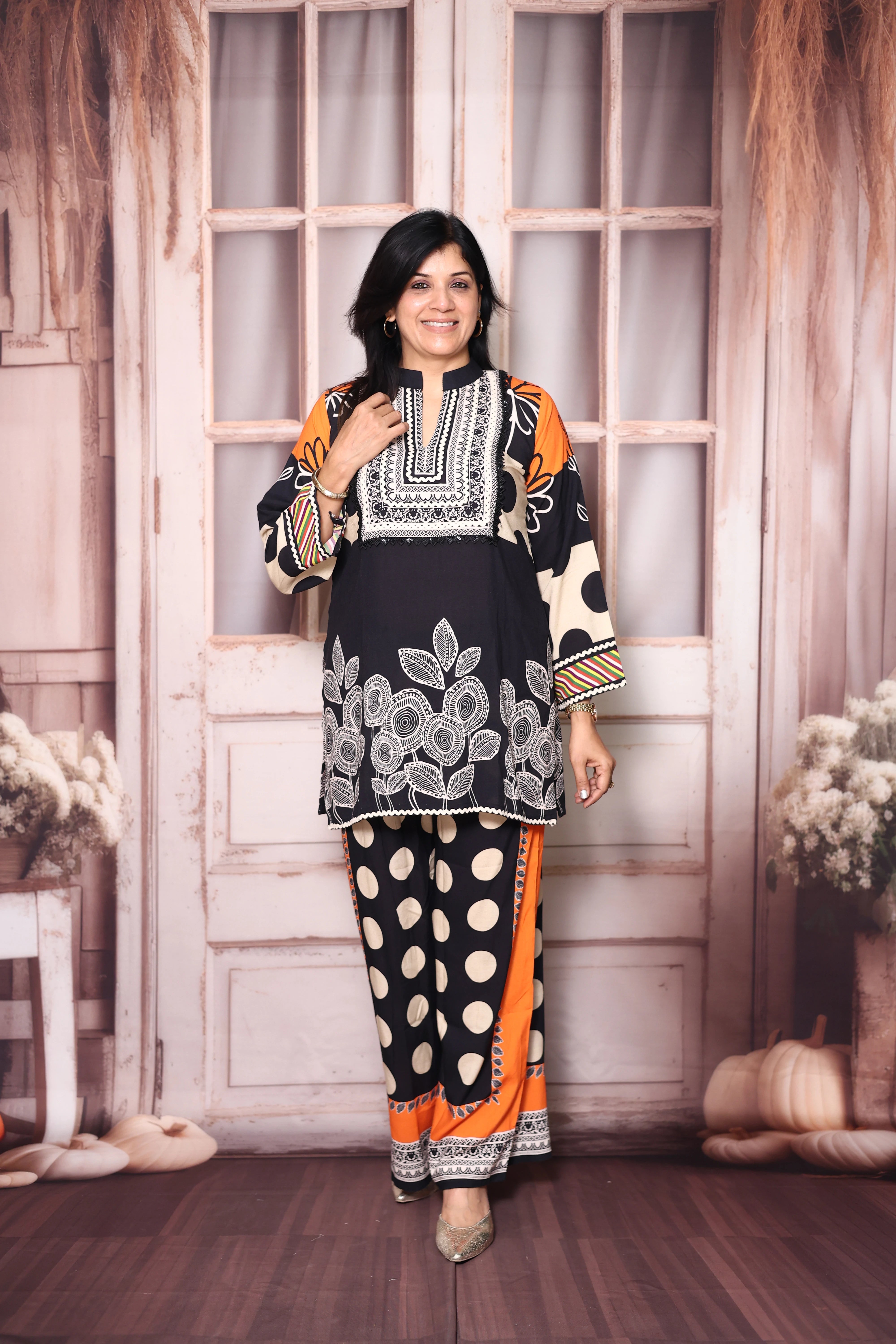 Black Printed Crepe Top & Palazzo Co-Ord Set | Elegant Indo-Western Wear