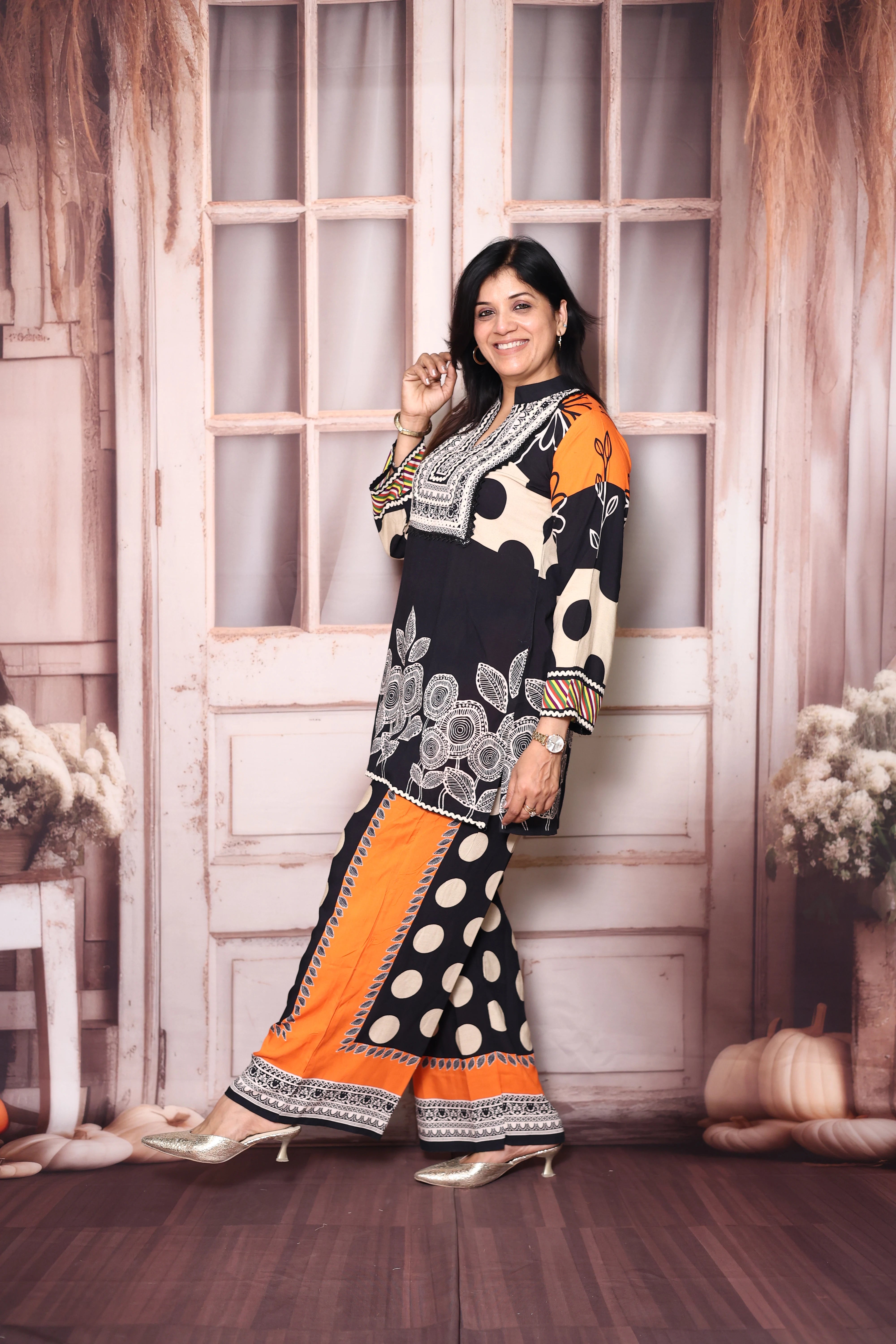 Black Printed Crepe Top & Palazzo Co-Ord Set | Elegant Indo-Western Wear