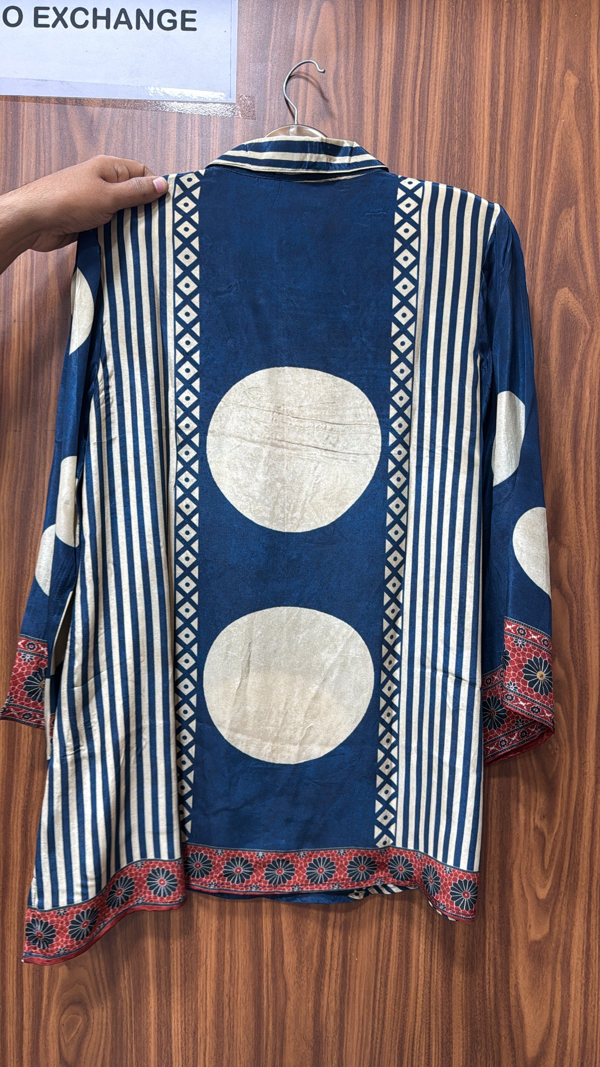 Blue Multi-Print Collared Tunic Shirt | Embroidered Pure Crepe Designer Wear