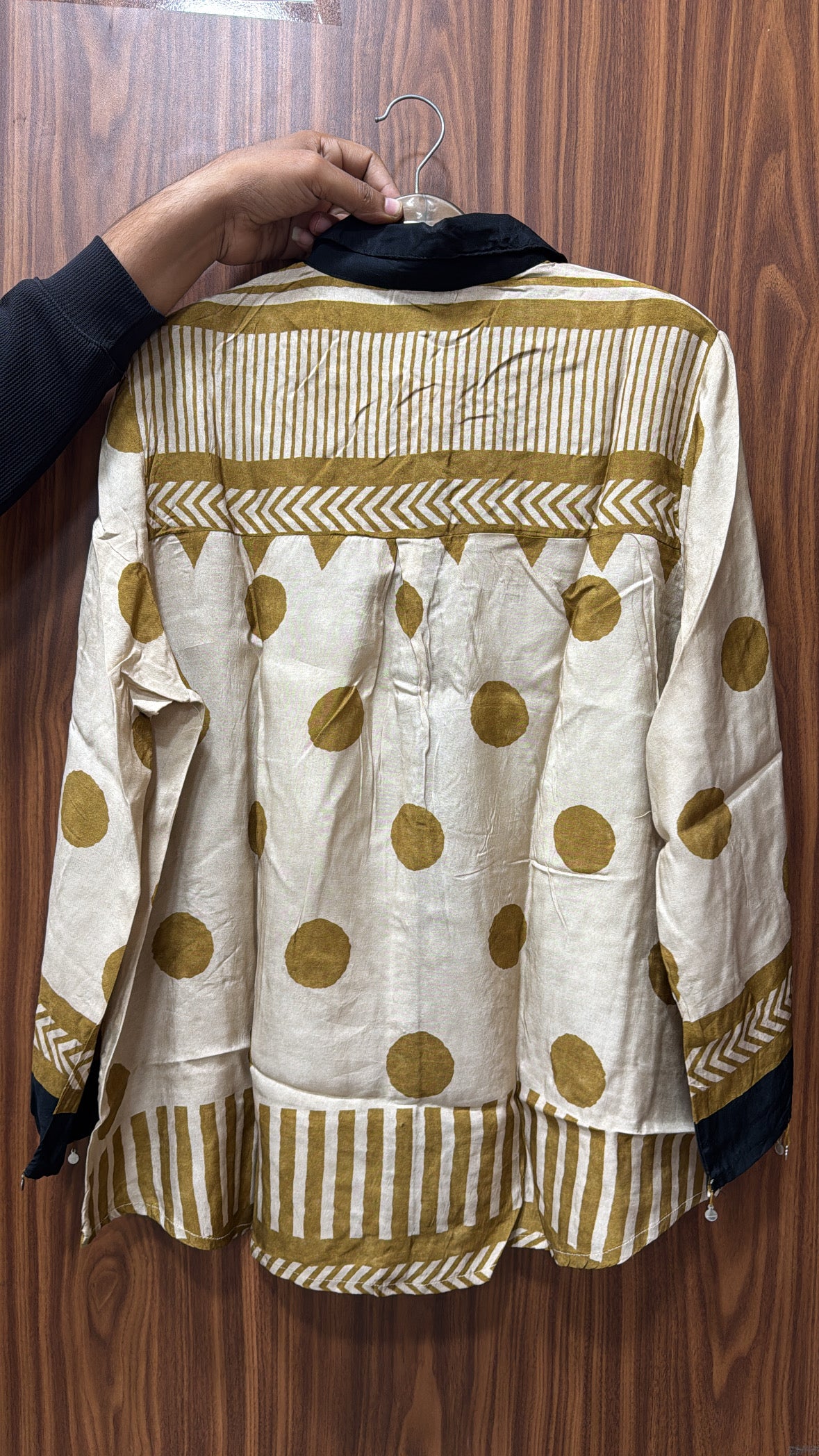 Mustard Multi-Print Collared Tunic Shirt | Embroidered Pure Crepe Designer Wear