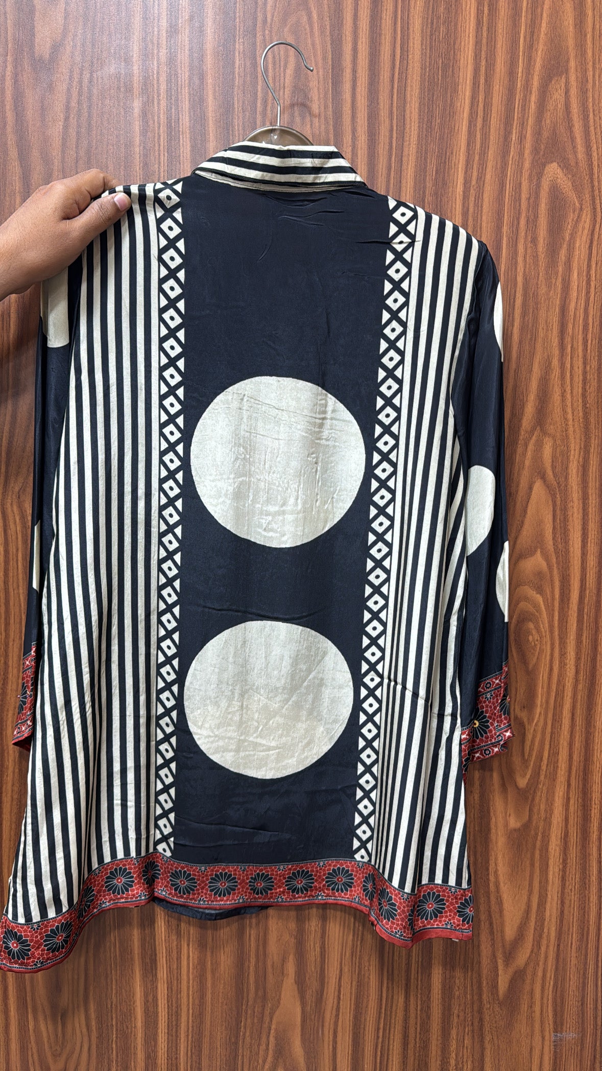 Black Multi-Print Collared Tunic Shirt | Embroidered Pure Crepe Designer Wear