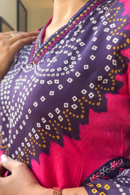 Pink Bandhani Dupatta Set | Thread Work | Premium Muslin Silk