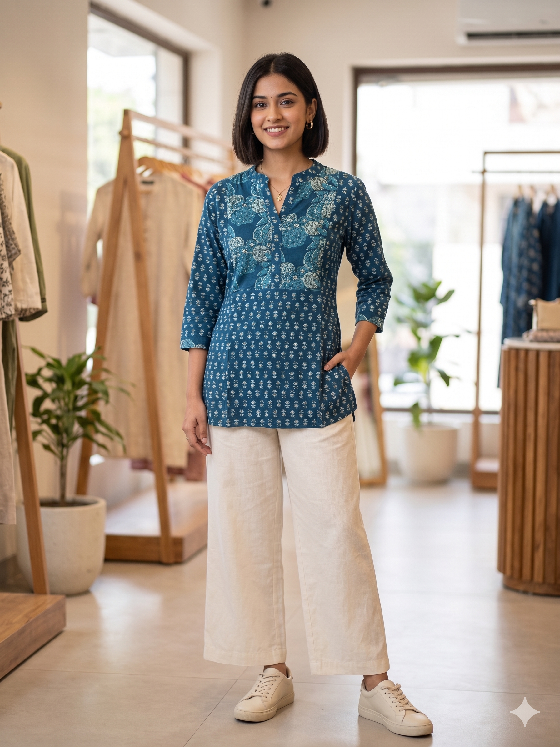 Dark Teal Jaipuri Print Short Kurti | Soft Cotton Everyday Elegance