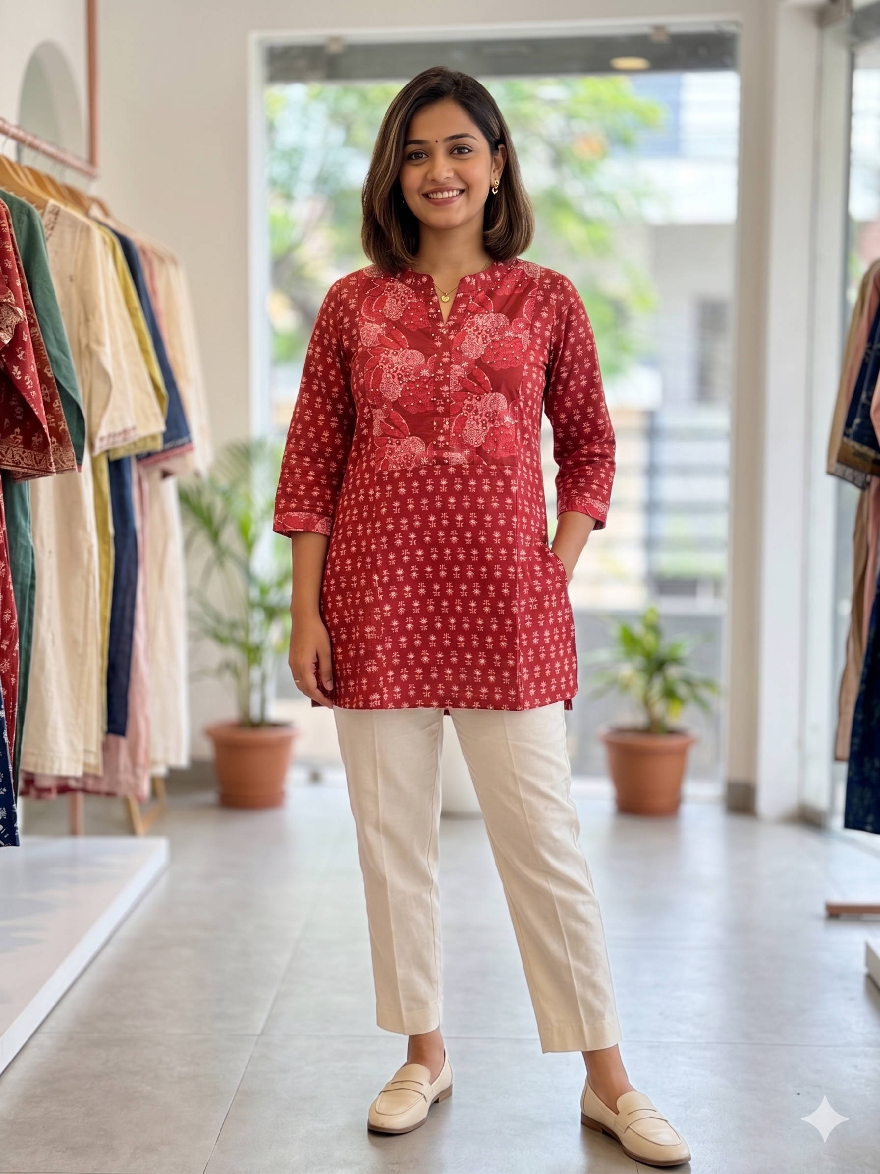 Red Jaipuri Print Short Kurti | Soft Cotton Everyday Elegance