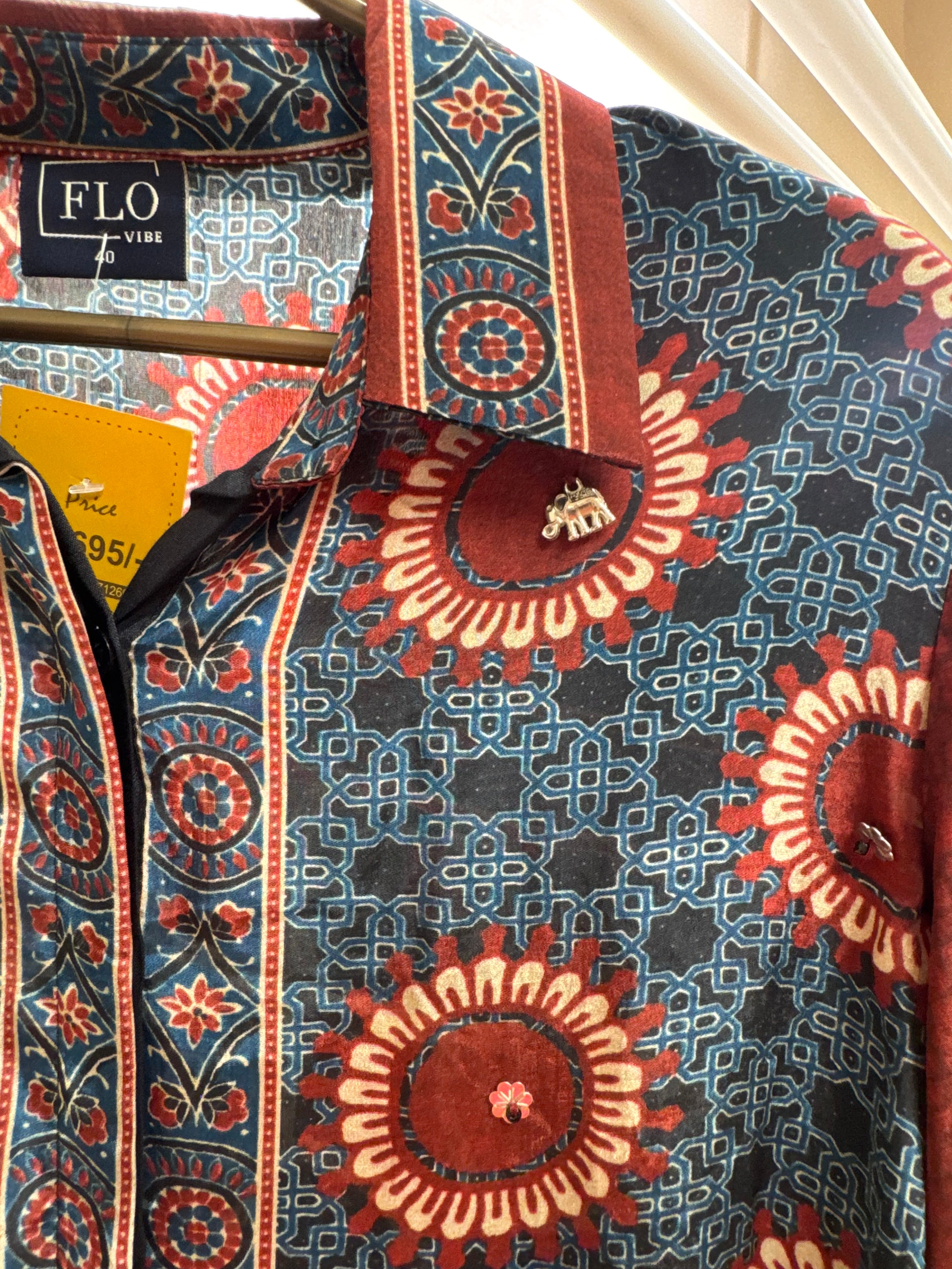 Maroon Kalamkari Print Collared Tunic Shirt | Pure Crepe