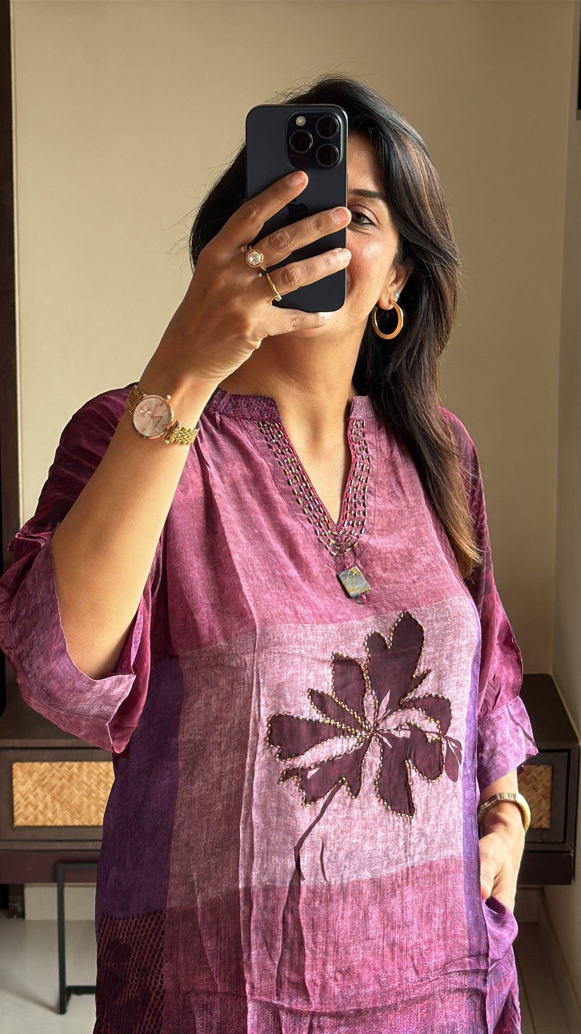 Purple Printed Embroidered Co-Ord Set | Pearl Embroidery | Premium Crepe
