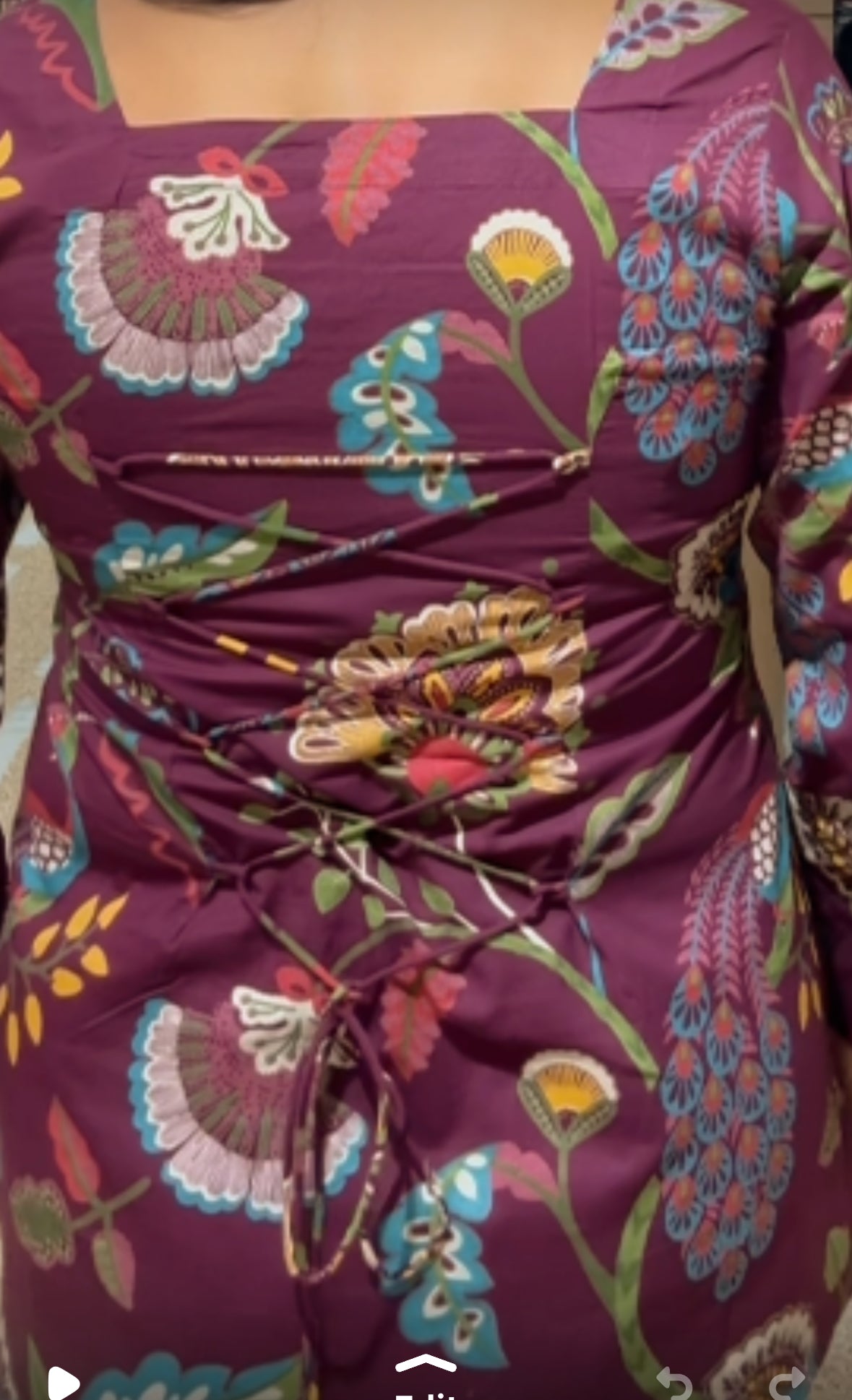 Purple Printed Top with Farsi Sarwar Co-Ord Set | Floral Block Print | Soft Cotton