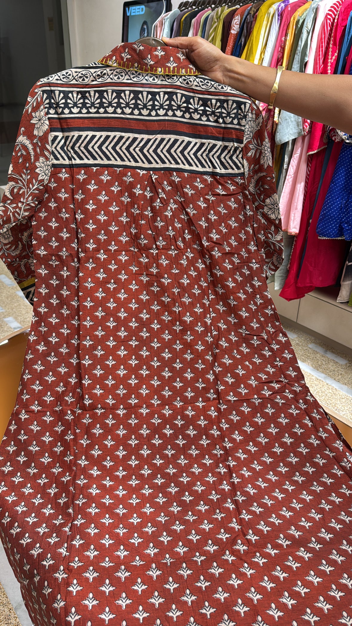Red Rust Kalamkari Print Kurta & Plazzo Set with Detachable Inner | Pure Mul Chanderi