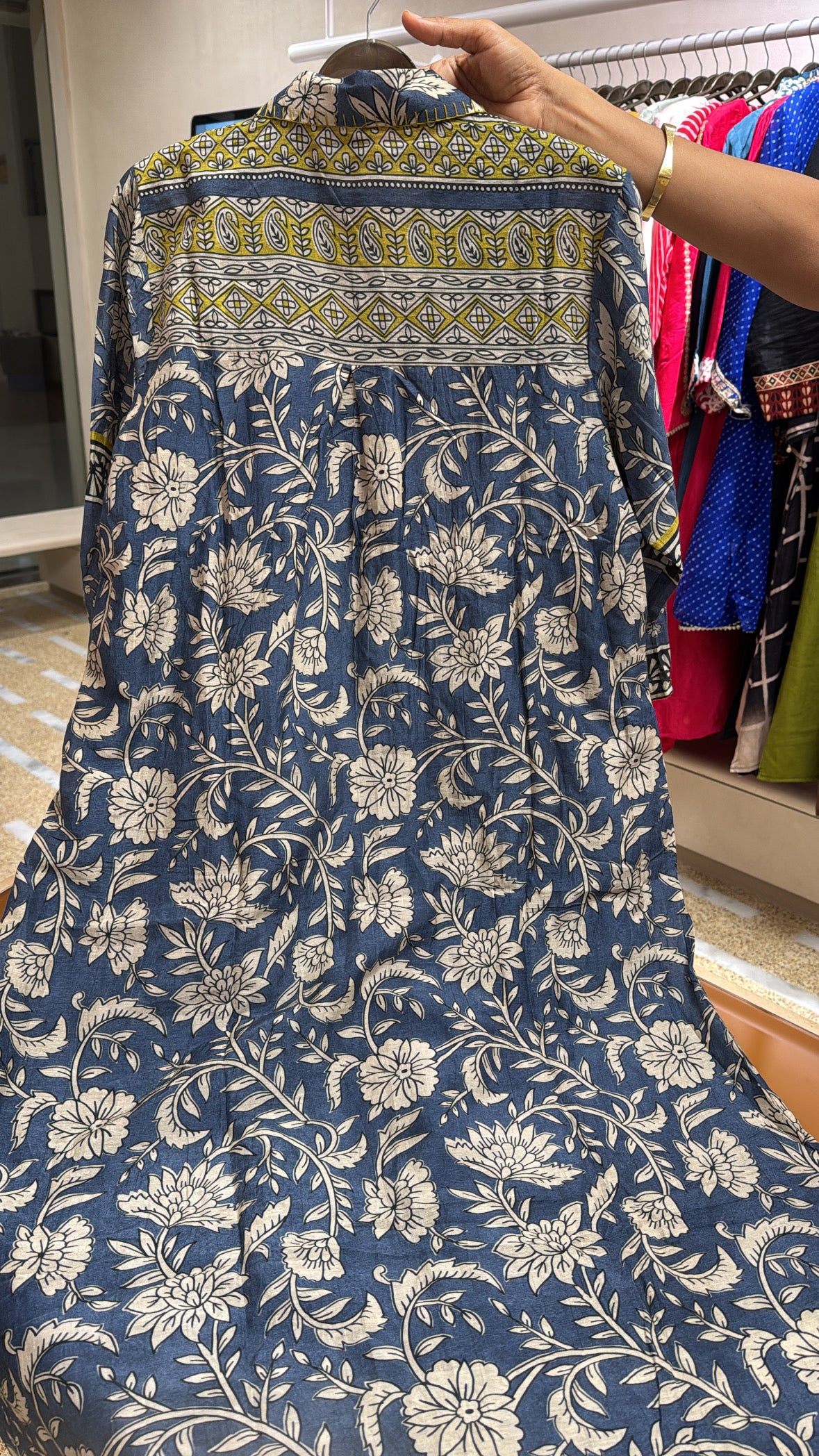 Indigo Blue Kalamkari Print Kurta & Plazzo Set with Detachable Inner | Pure Mul Chanderi