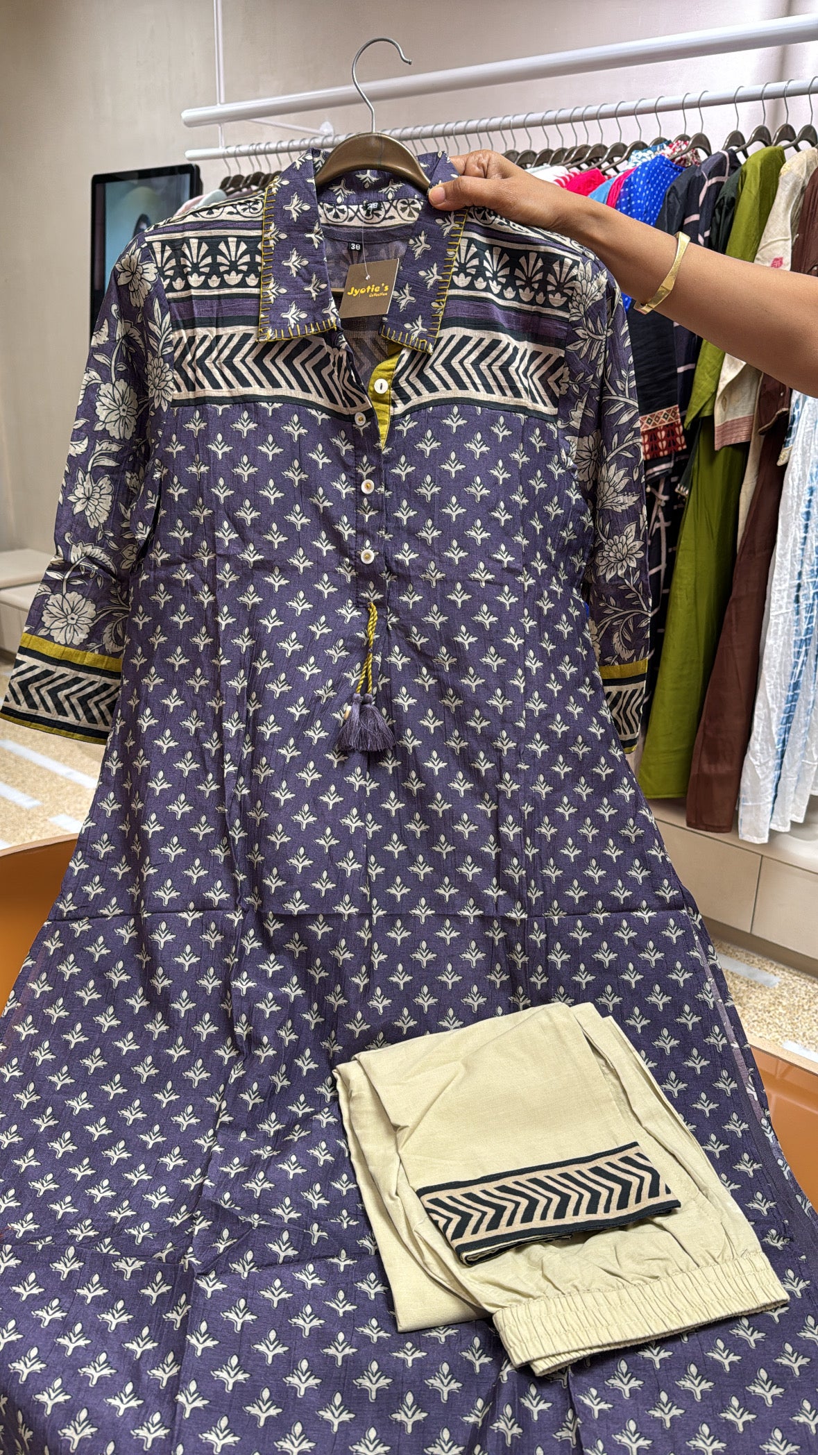 Purple Kalamkari Print Kurta & Plazzo Set with Detachable Inner | Pure Mul Chanderi