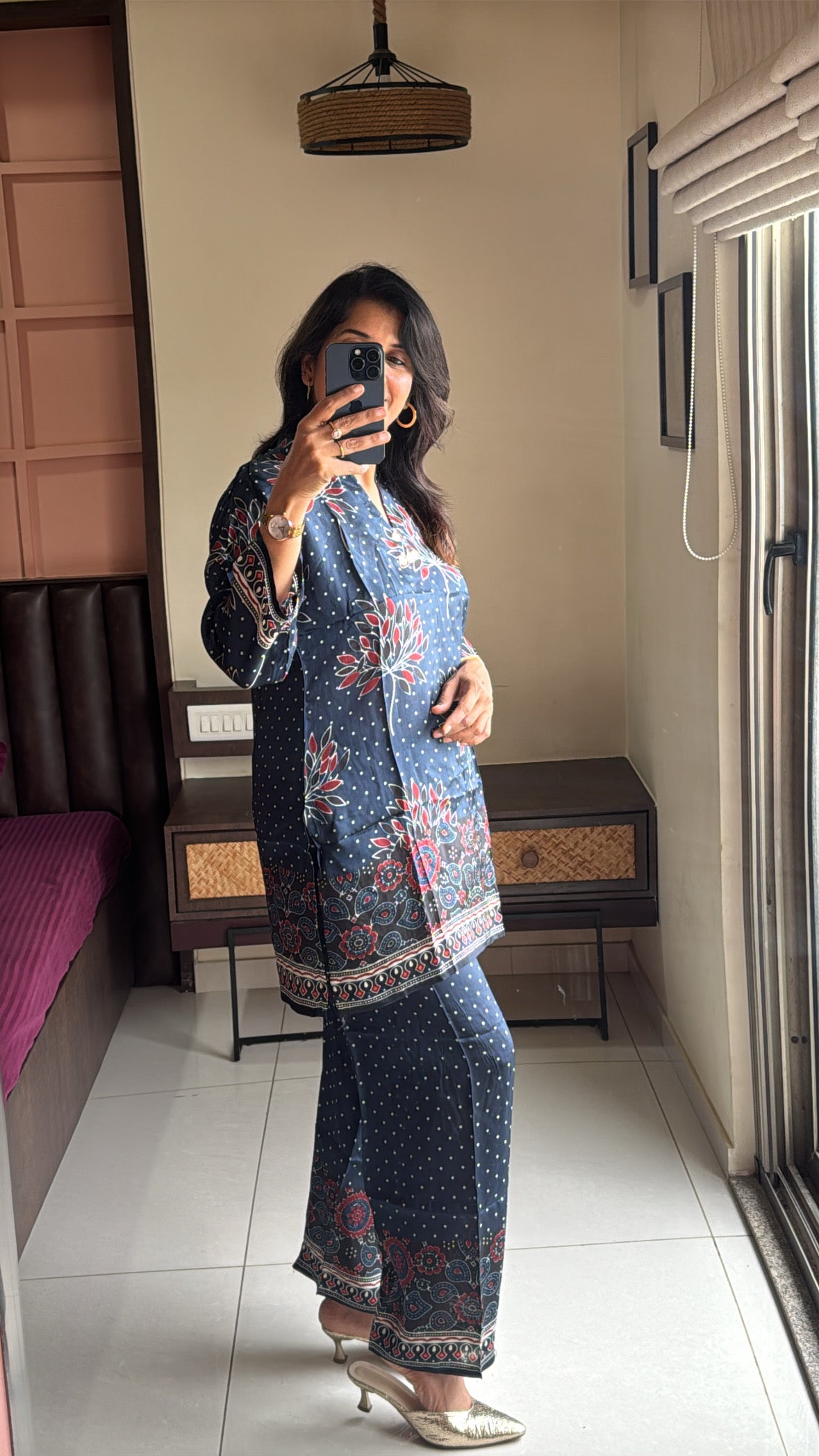 Dark Navy Kalamkari Printed Co-Ord Set | Premium Crepe