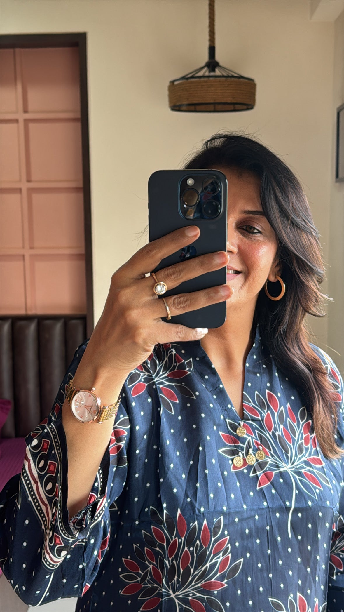 Dark Navy Kalamkari Printed Co-Ord Set | Premium Crepe
