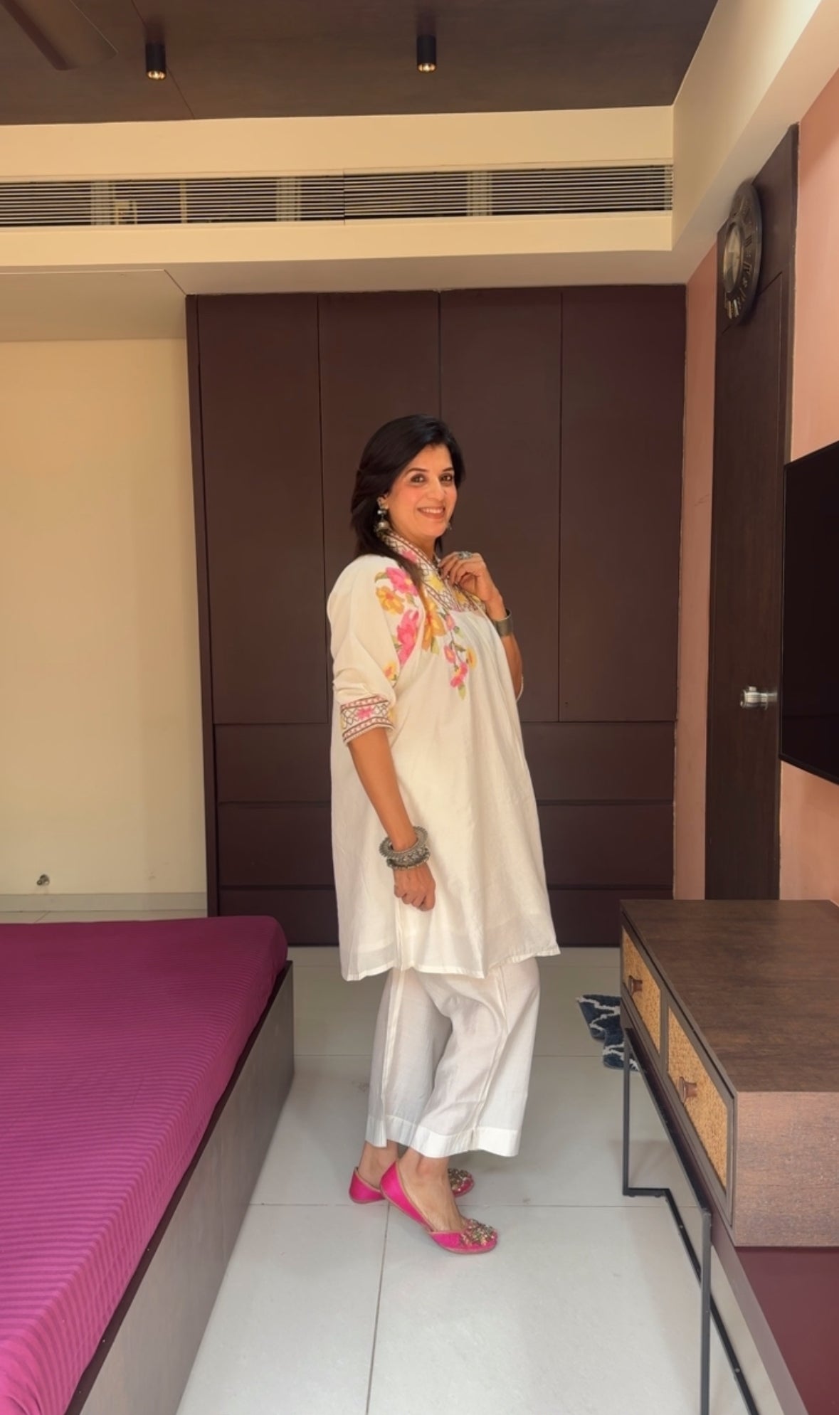 Off White Muslin No-Shoulder Co-ord Set | Cross Stitch Embroidery