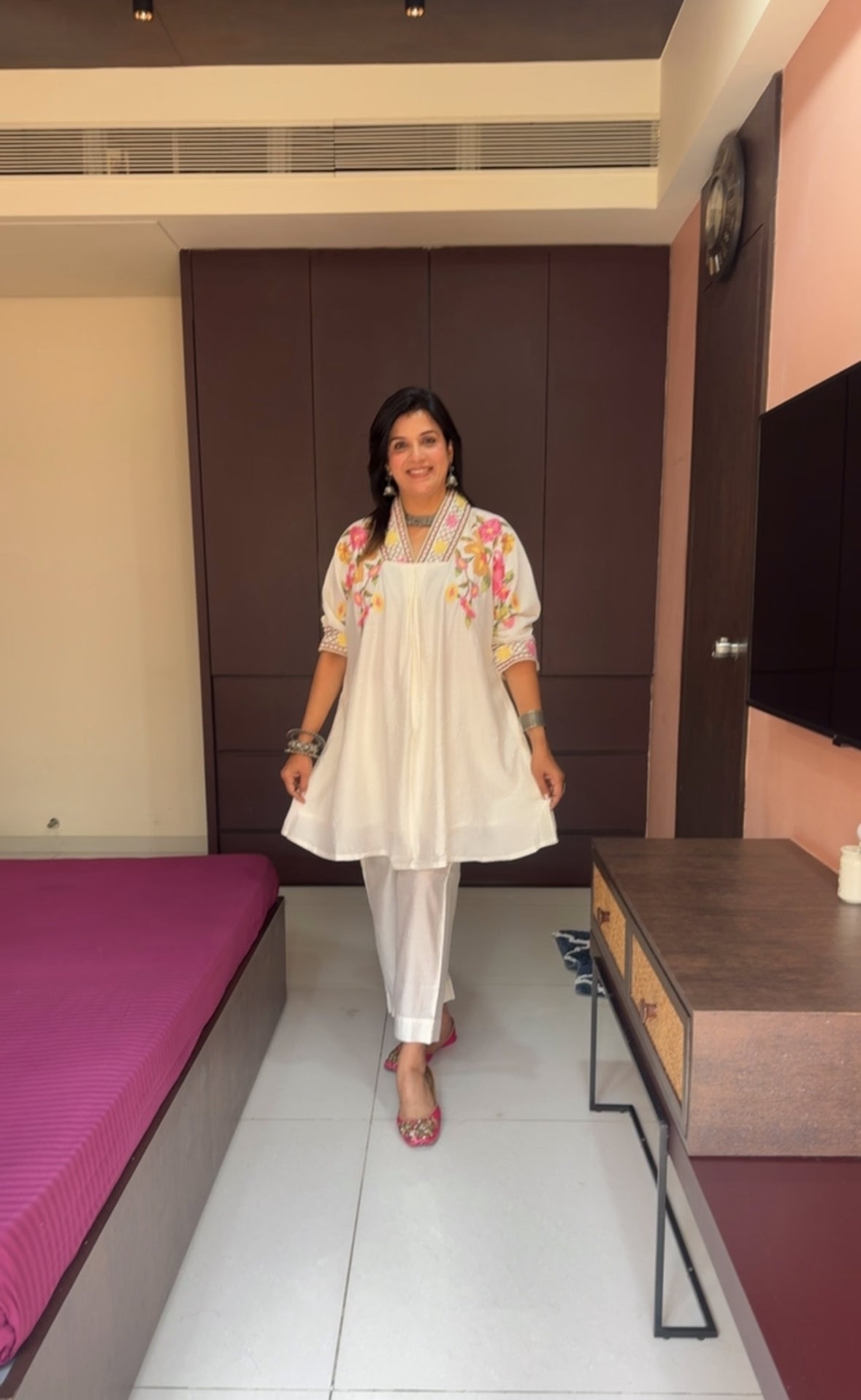 Off White Muslin No-Shoulder Co-ord Set | Cross Stitch Embroidery