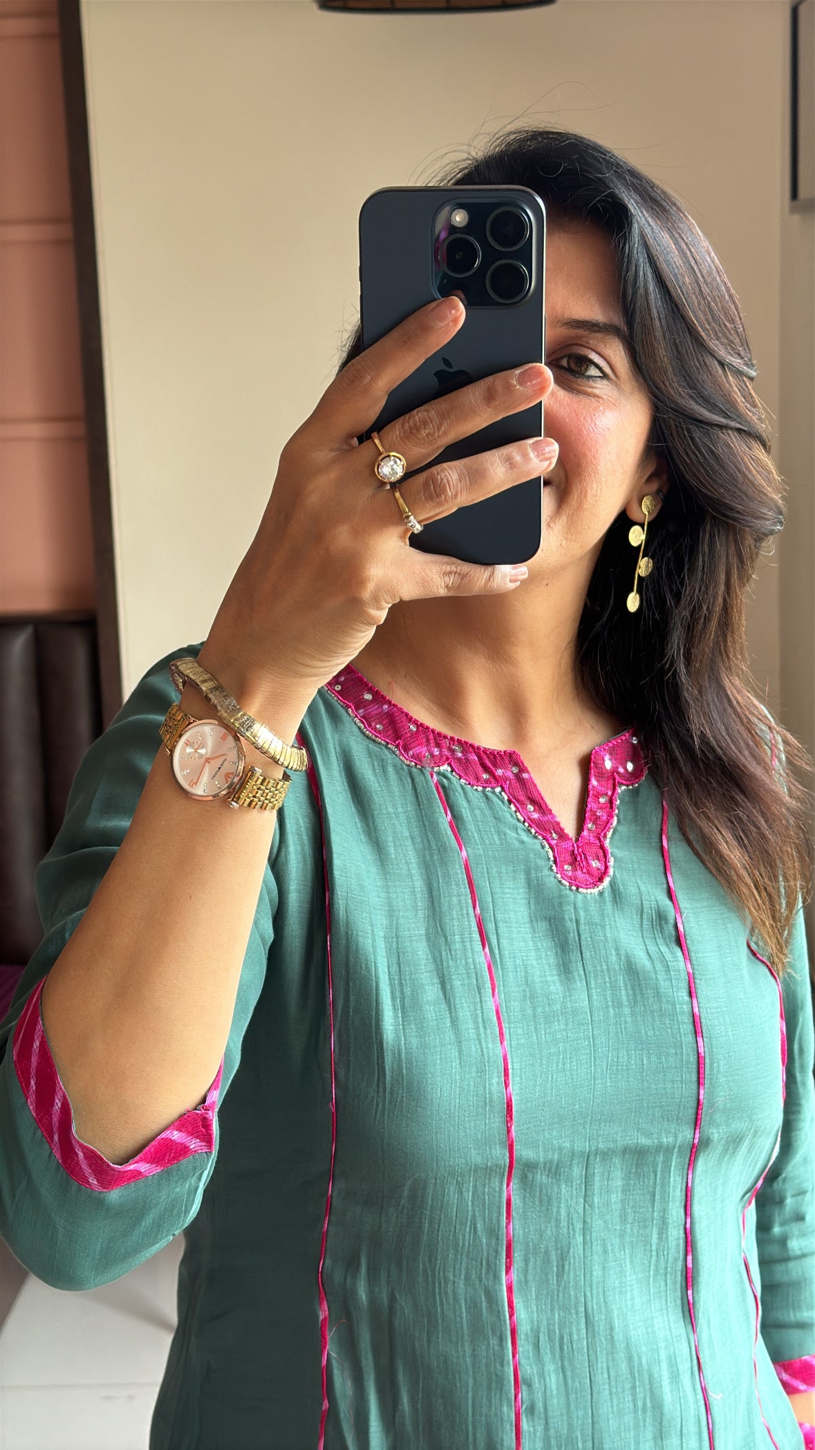 Green Short Kurti with Farsi Salwar & Leheriya Print Dupatta | Pearl Embroidery | Pure Mul Chanderi & Kota Doria