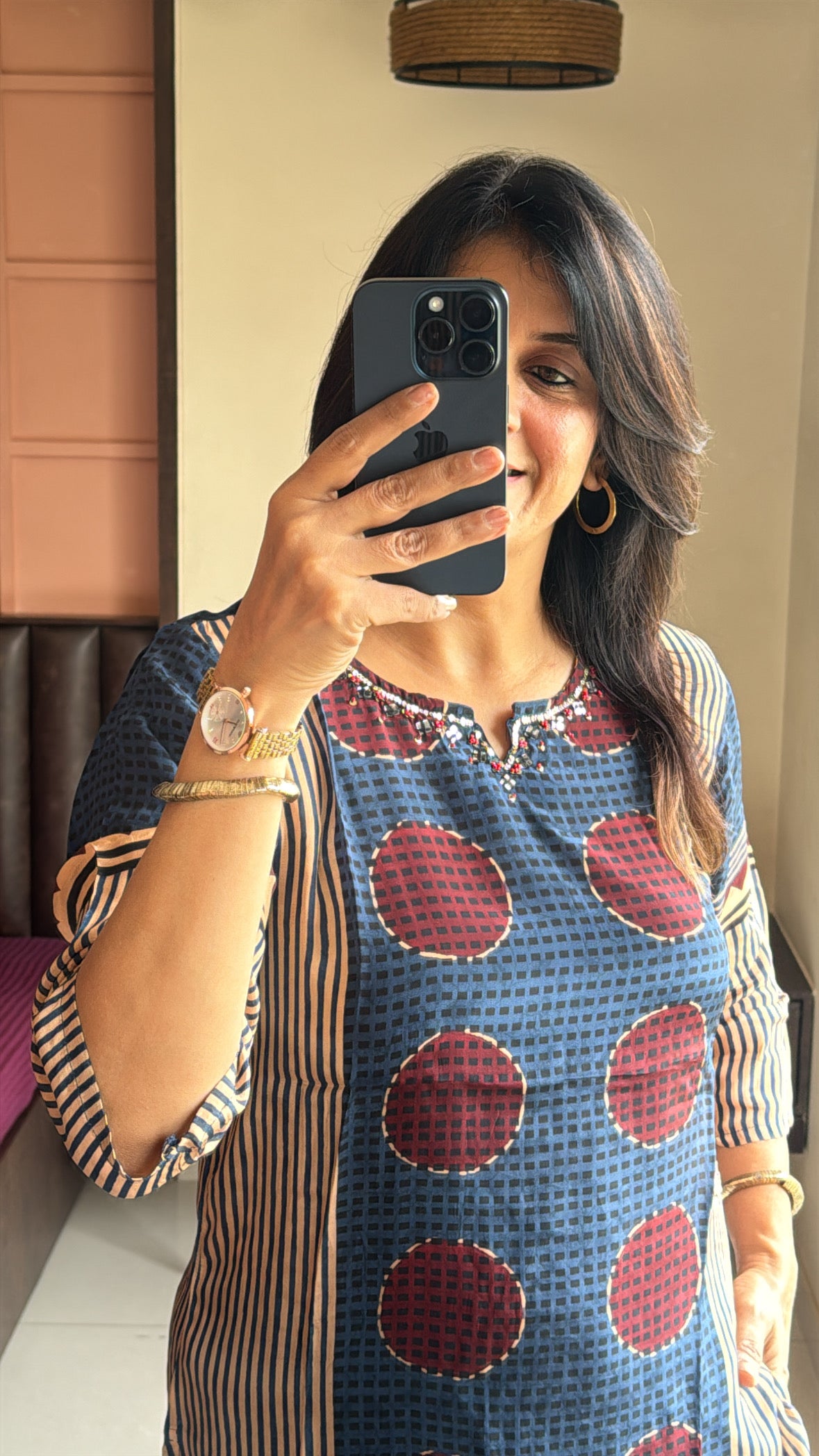 Blue Short Kurti with Palazzo Co-Ord Set | Pearl & Sequin Embroidery | Pure Crepe