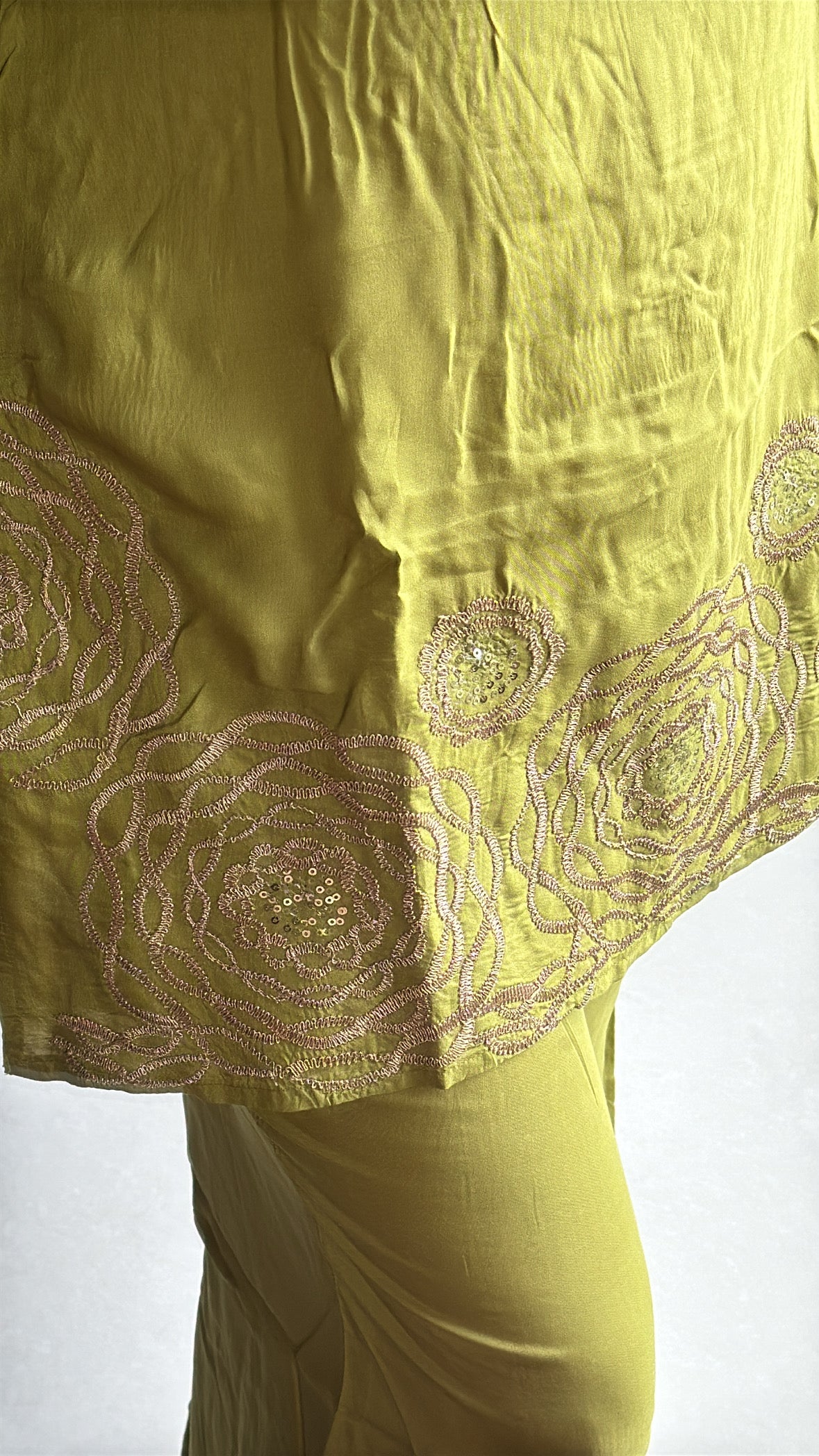 Liril Green Embroidered Top with Palazzo Co-Ord Set | Pure Muslin