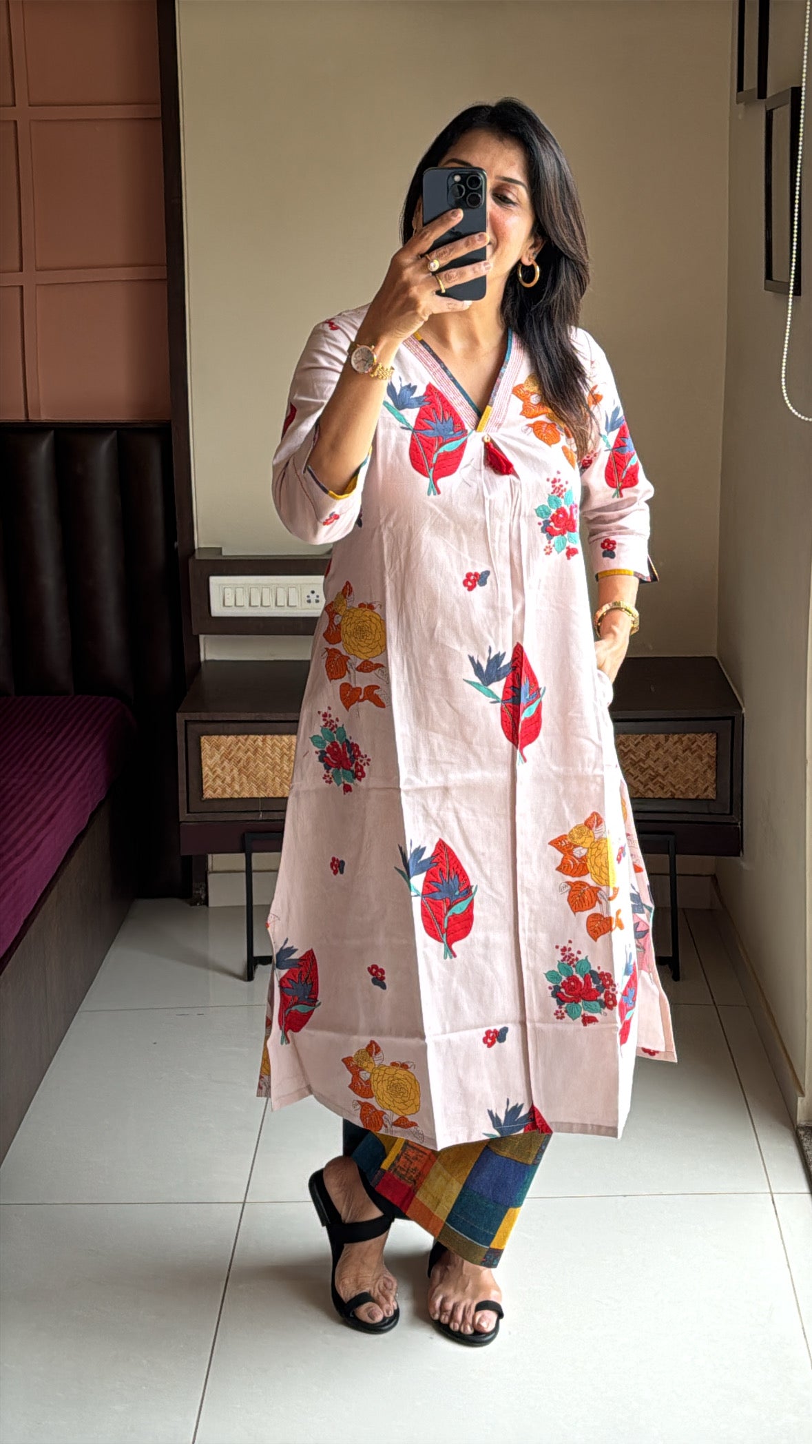 Beige Printed Kurta with Designer Bottom Set | Pure Cotton