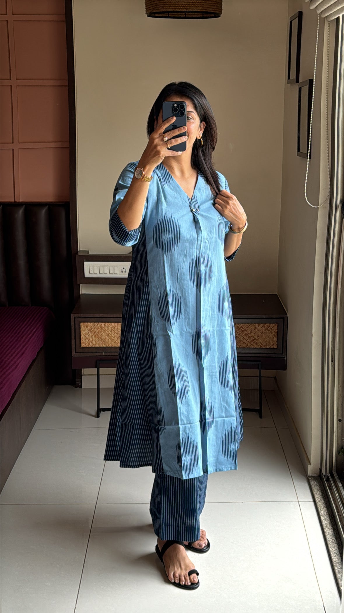 Blue Printed Kurta with Designer Bottom Set | Pure Cotton