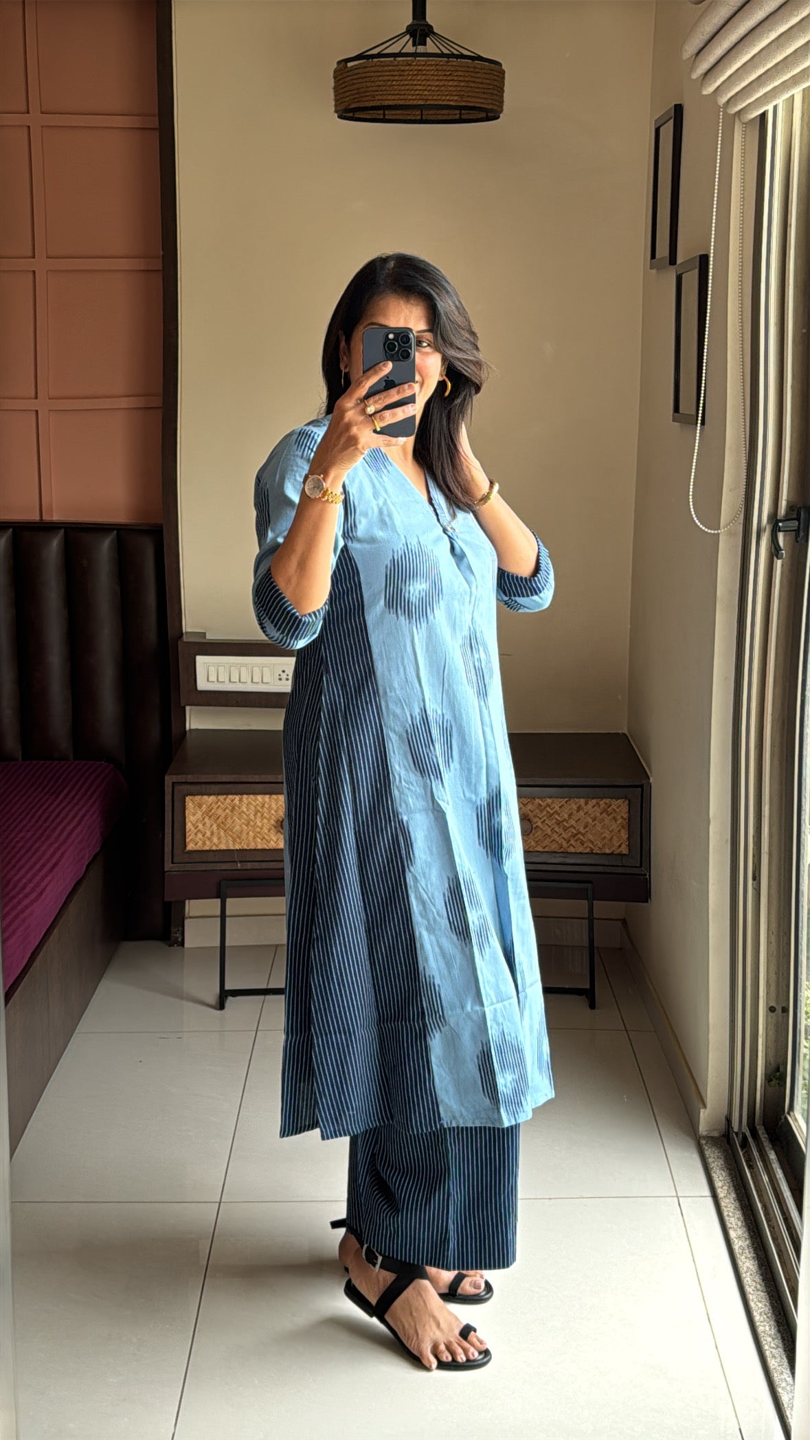 Blue Printed Kurta with Designer Bottom Set | Pure Cotton