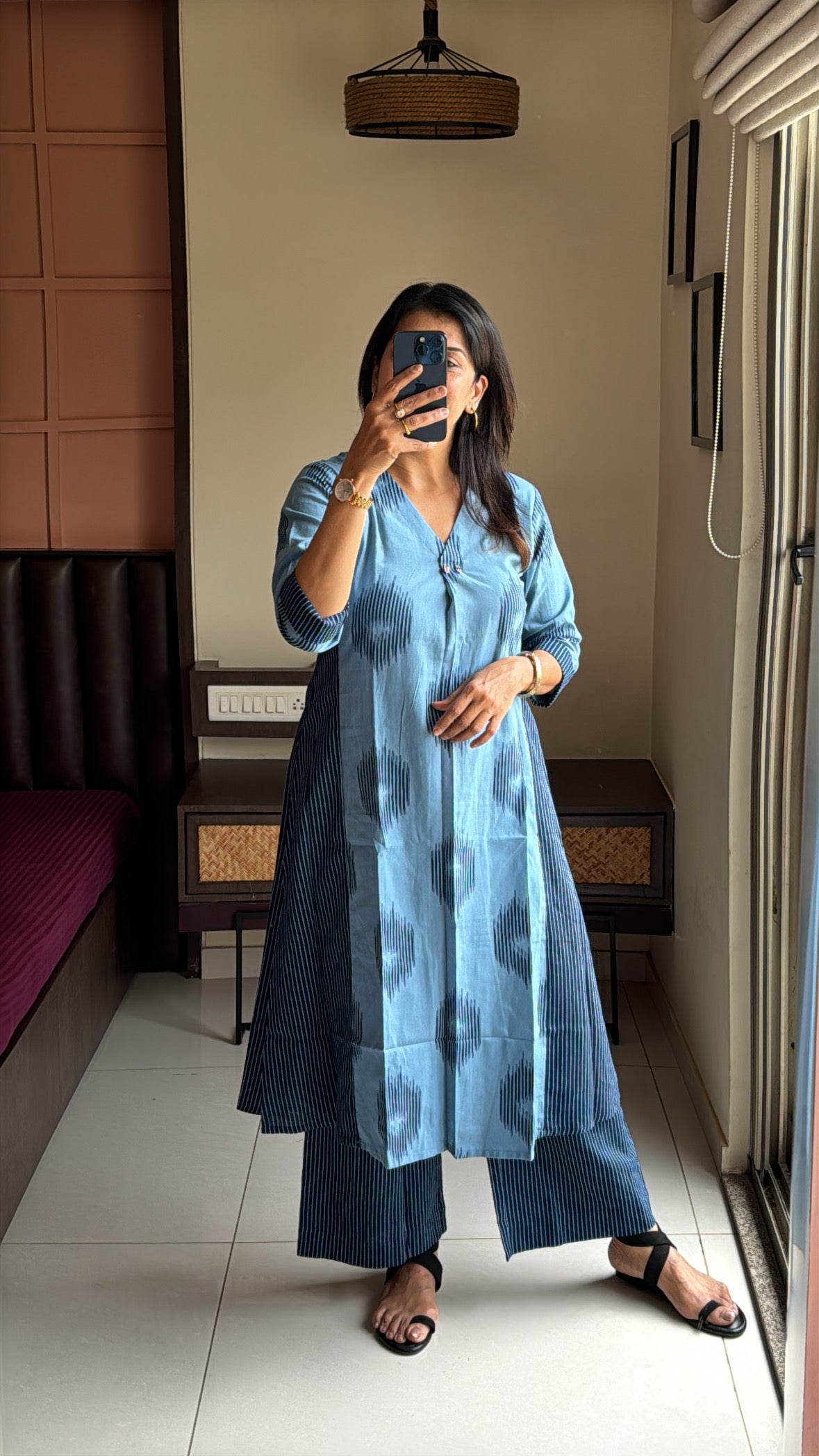 Blue Printed Kurta with Designer Bottom Set | Pure Cotton