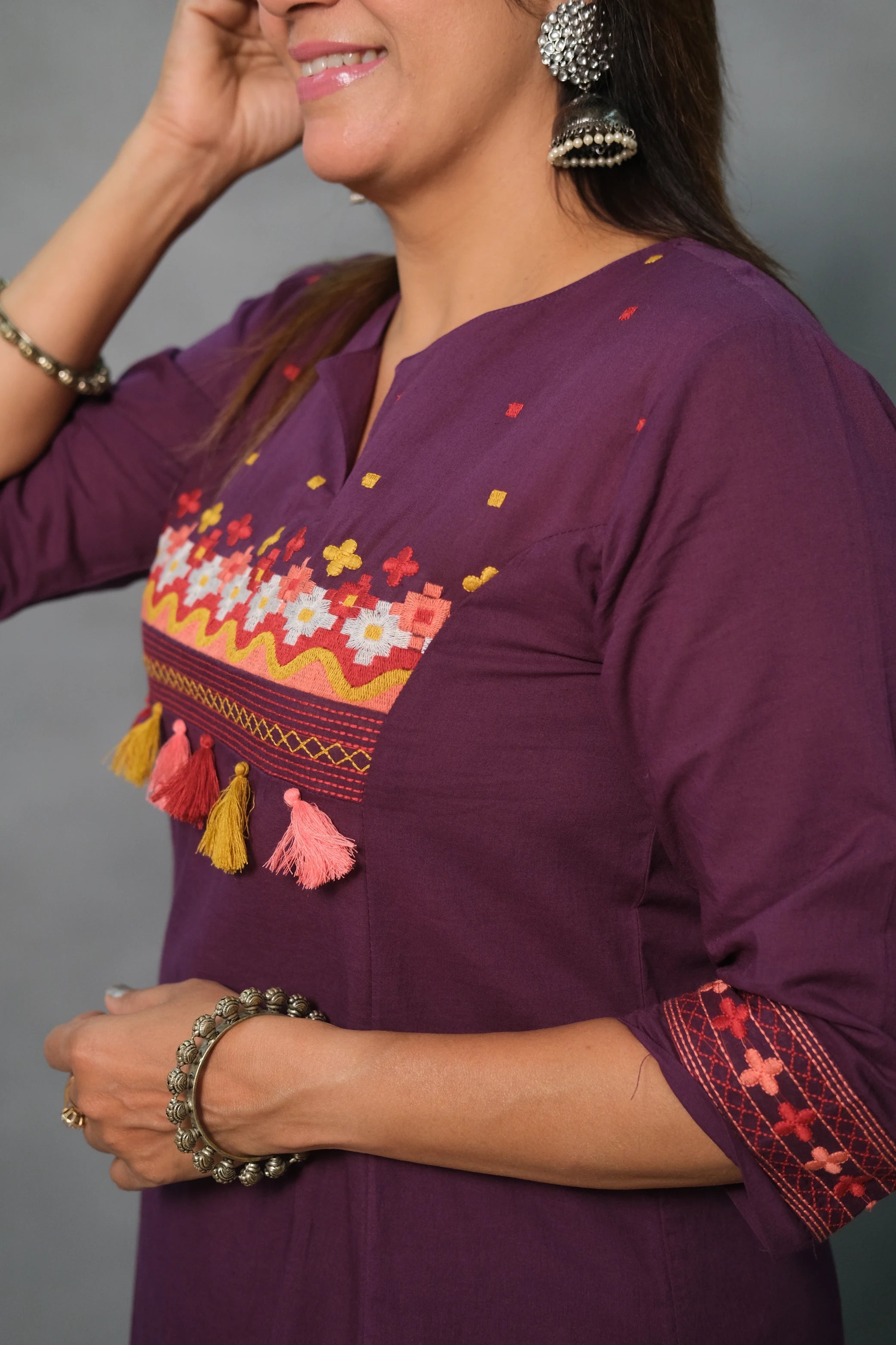 Embroidered Cotton Kurta Pant Set – Elegant Ethnic Wear | Purple