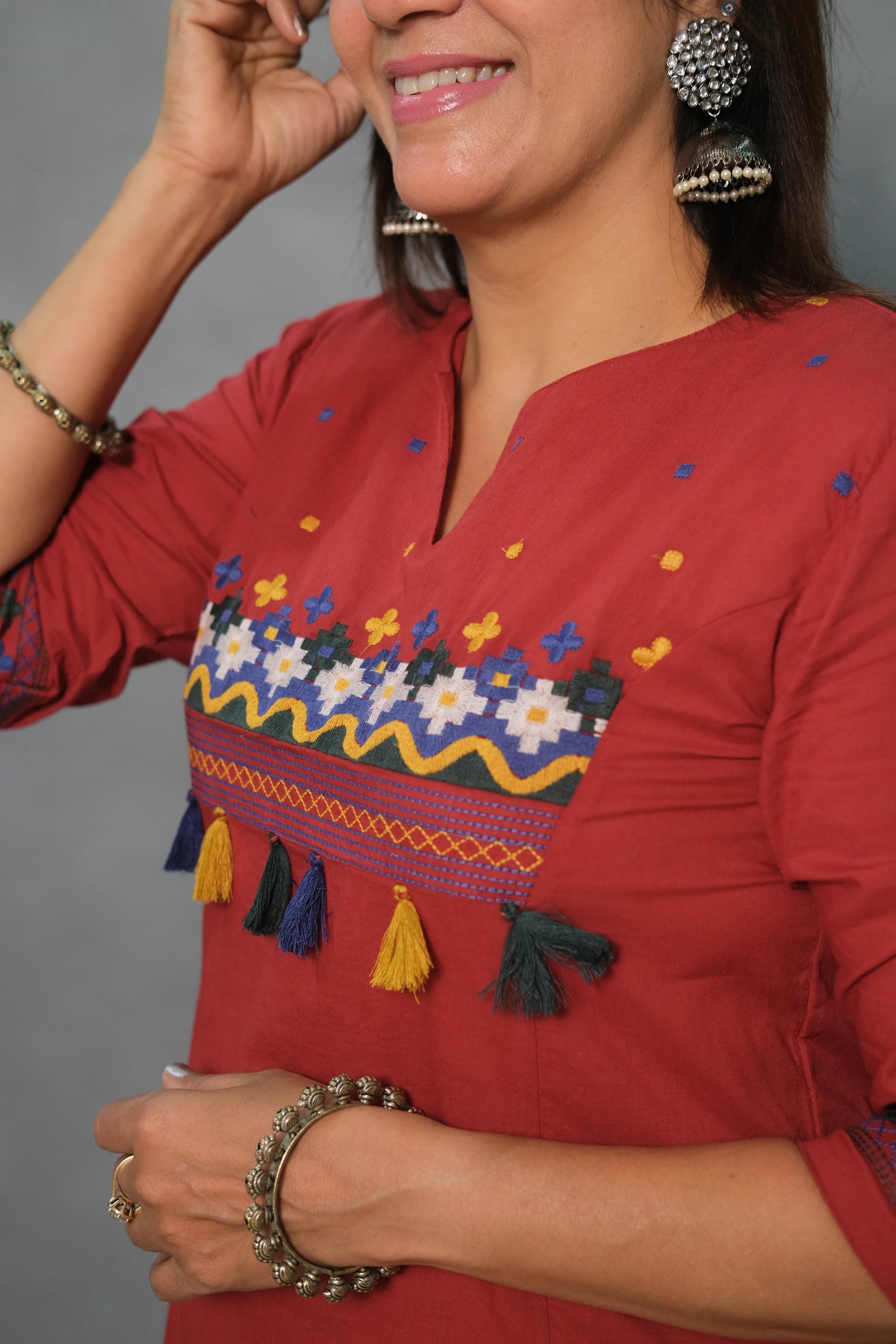 Embroidered Cotton Kurta Pant Set – Elegant Ethnic Wear | Maroon