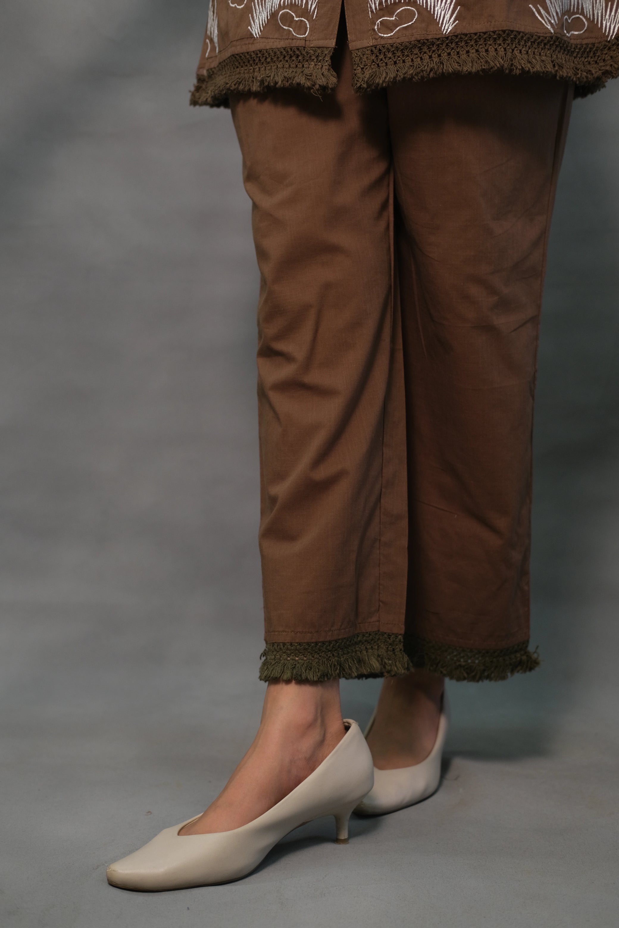 Embroidered Co-Ord Set in Soft Cotton | Chic Ethnic Wear in Brown Color