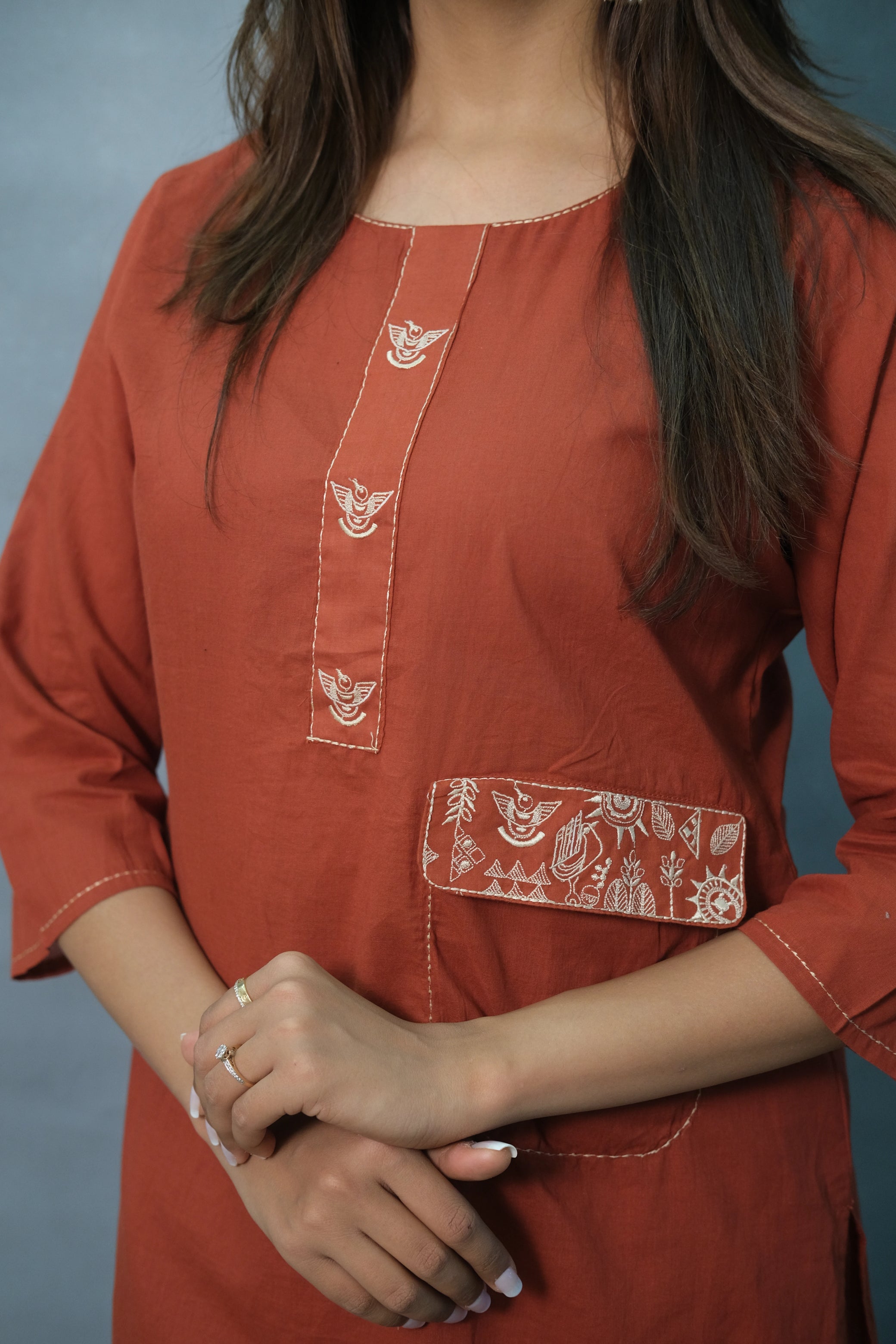 Rust Color Two-Piece Cotton Set – Elegant & Comfortable Ethnic Wear