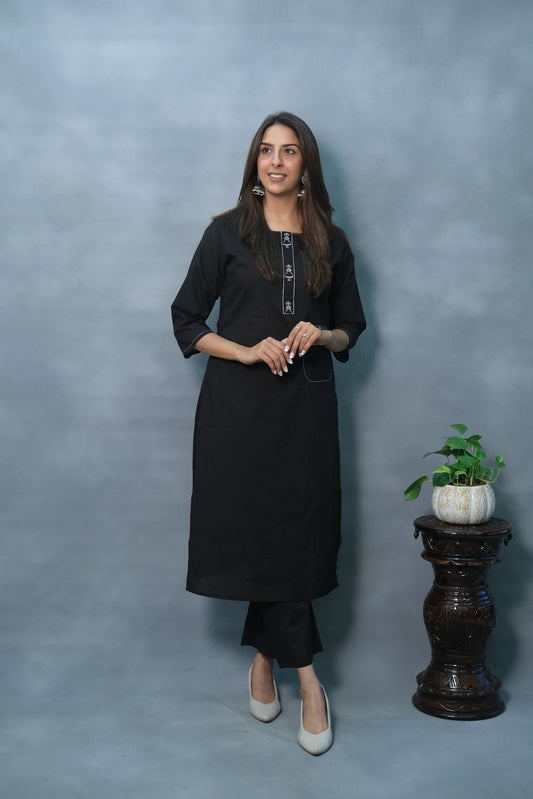 Black Color Two-Piece Cotton Set – Elegant & Comfortable Ethnic Wear