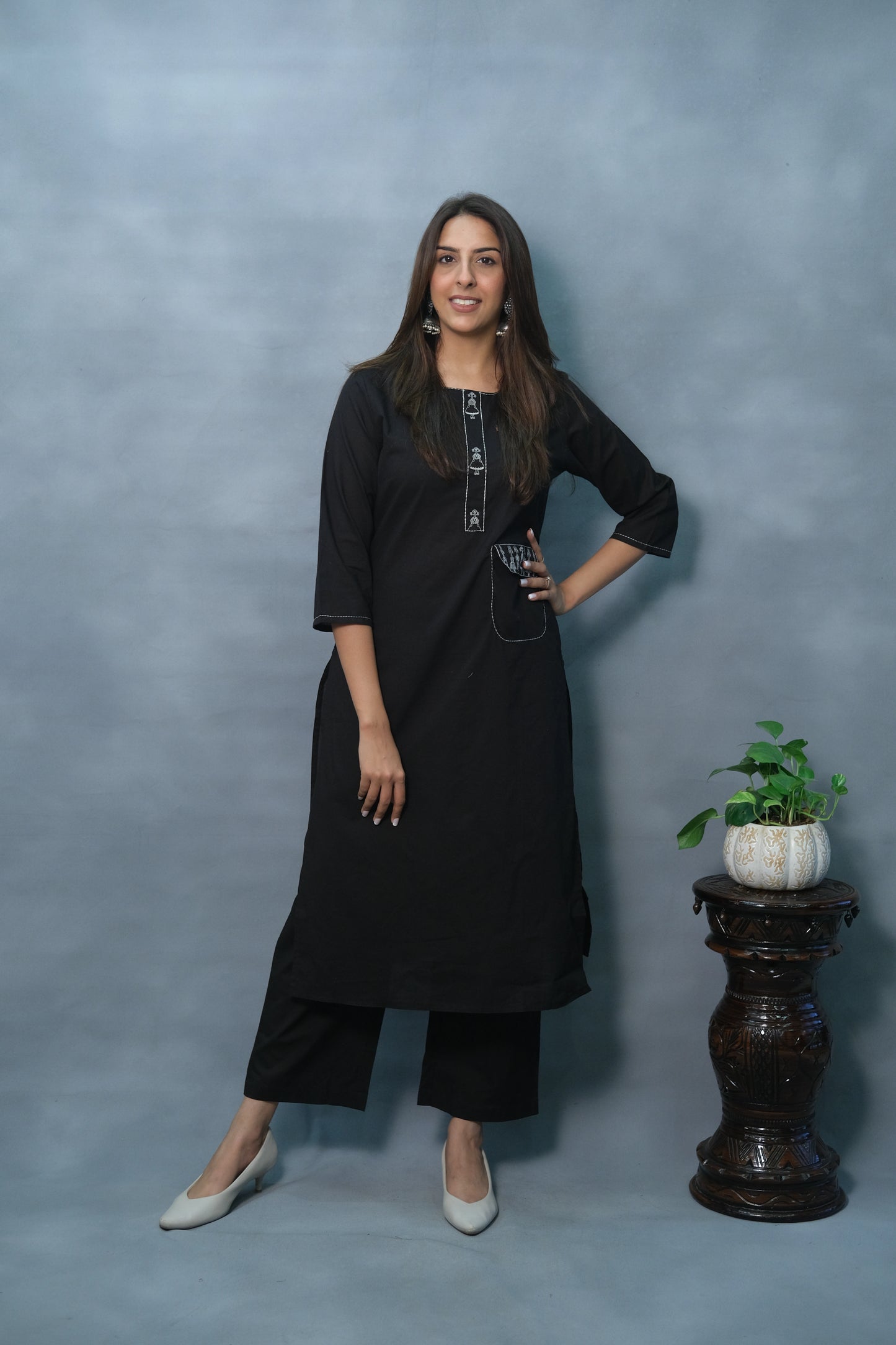 Black Color Two-Piece Cotton Set – Elegant & Comfortable Ethnic Wear