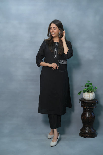 Black Color Two-Piece Cotton Set – Elegant & Comfortable Ethnic Wear