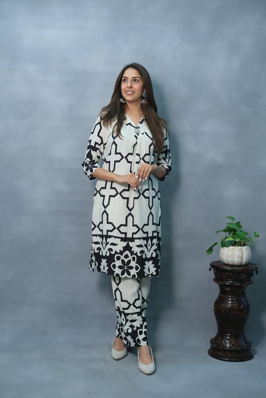 Printed Co-Ord Set in Soft Rayon – Chic & Comfortable Everyday Outfit
