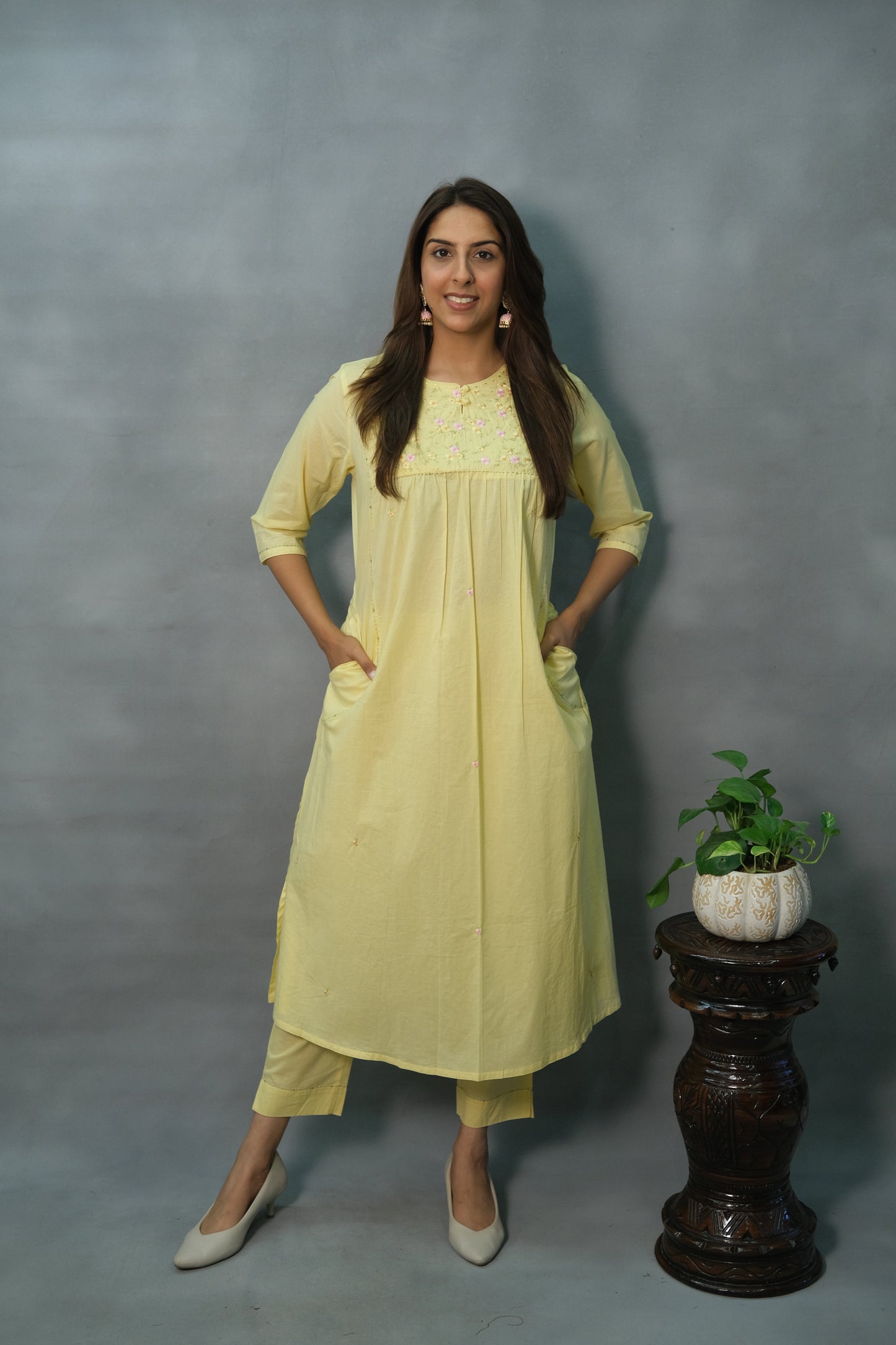 Yellow Embroidered Mul Cotton 2-Piece Set – Bright & Beautiful Everyday Wear