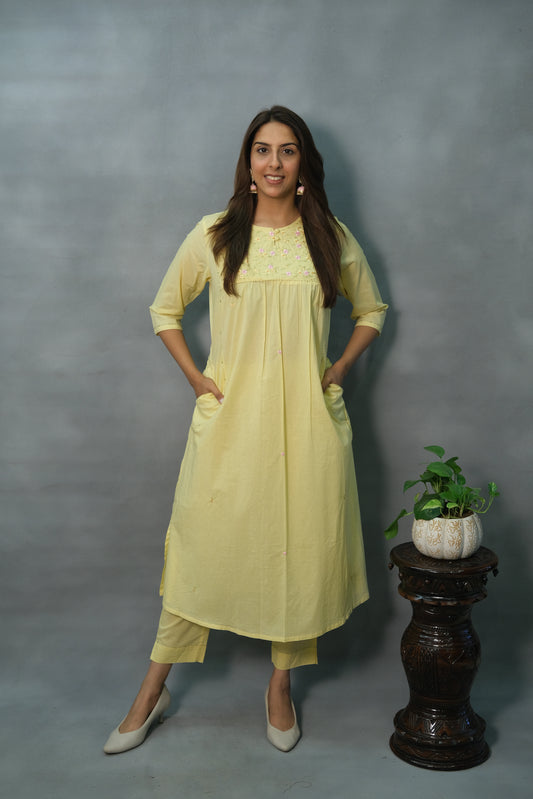 Yellow Embroidered Mul Cotton 2-Piece Set – Bright & Beautiful Everyday Wear