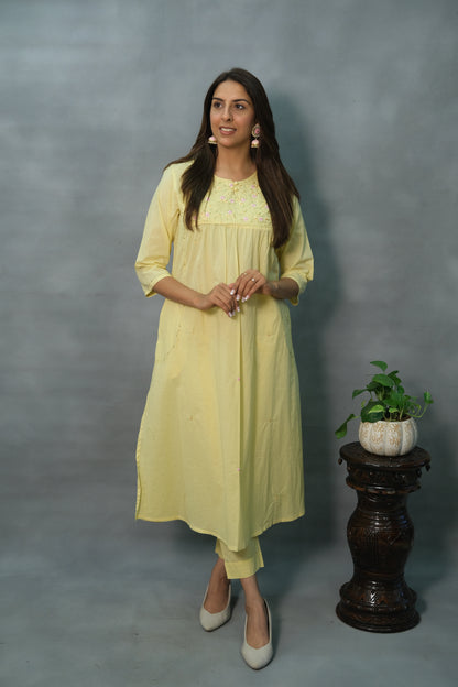 Yellow Embroidered Mul Cotton 2-Piece Set – Bright & Beautiful Everyday Wear
