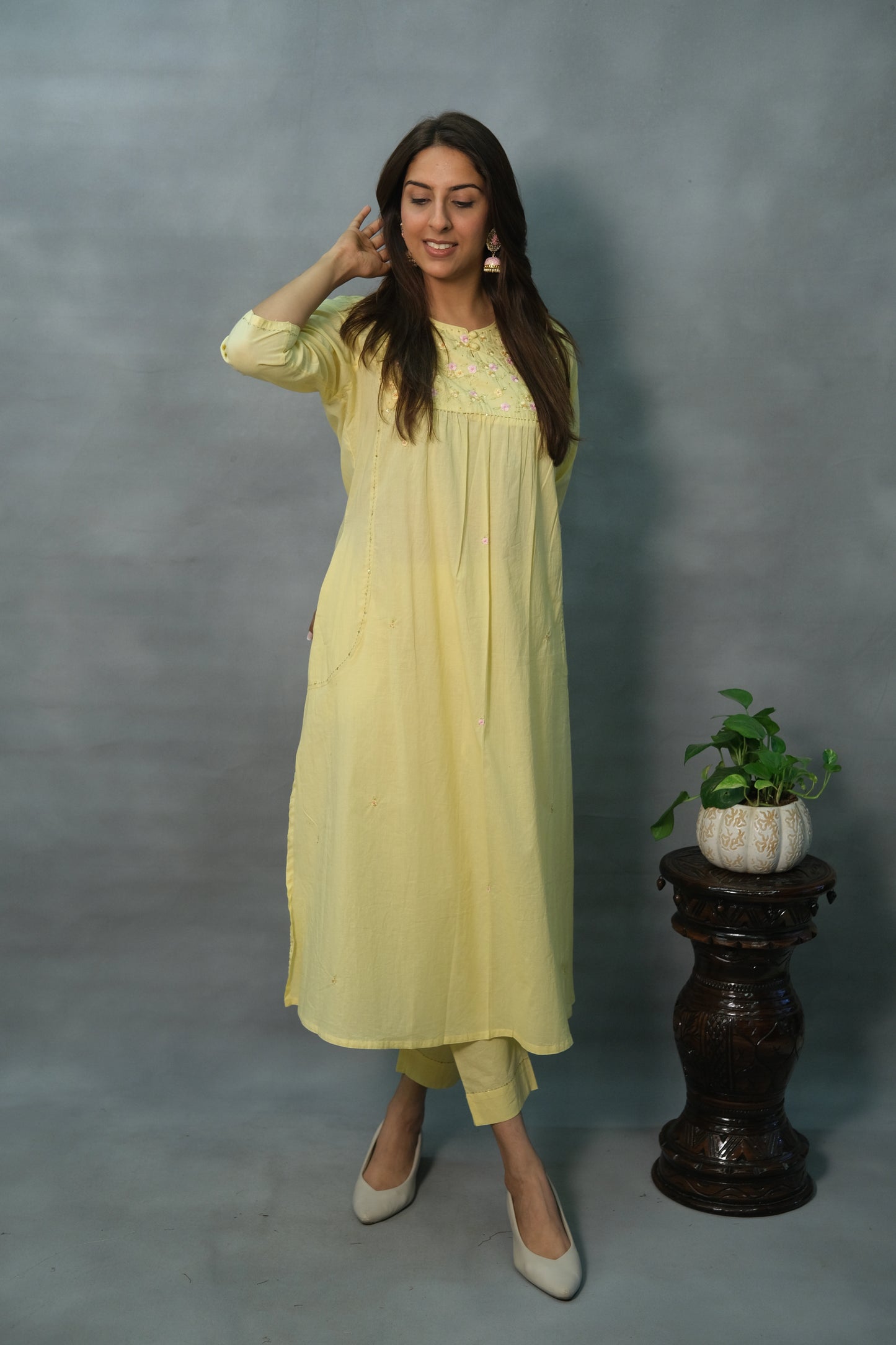 Yellow Embroidered Mul Cotton 2-Piece Set – Bright & Beautiful Everyday Wear