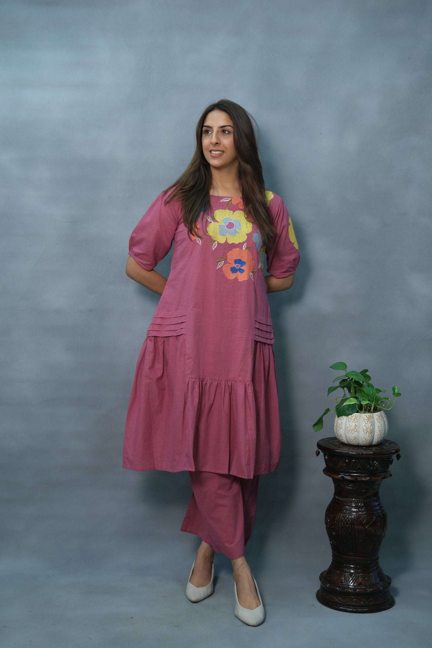 Magenta Embroidered Cotton Kurta Pant Set – Elegant Ethnic Wear