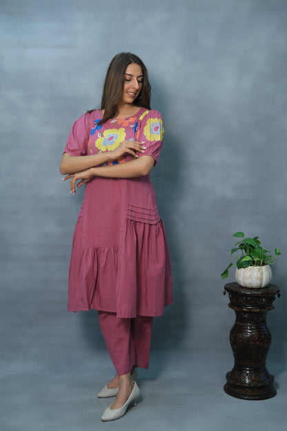 Magenta Embroidered Cotton Kurta Pant Set – Elegant Ethnic Wear
