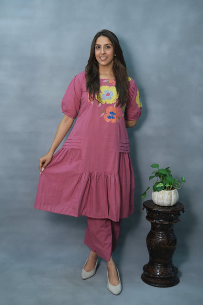 Magenta Embroidered Cotton Kurta Pant Set – Elegant Ethnic Wear