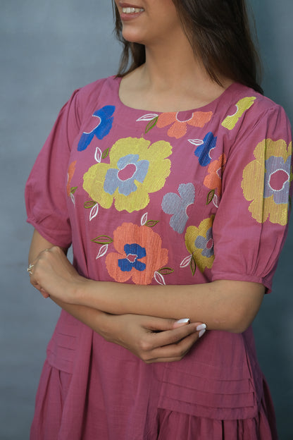 Magenta Embroidered Cotton Kurta Pant Set – Elegant Ethnic Wear