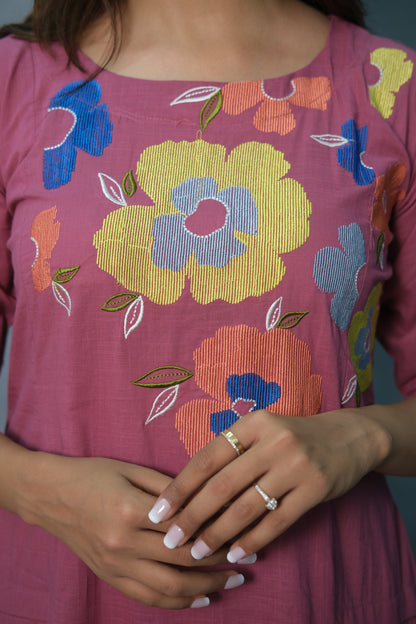 Magenta Embroidered Cotton Kurta Pant Set – Elegant Ethnic Wear