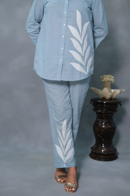 Powder Blue Co-Ord Set with White Sequins Work | Slub Cotton