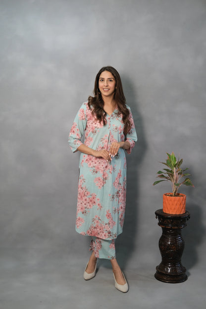 Floral Printed Kurta Pant Set | Soft Cotton