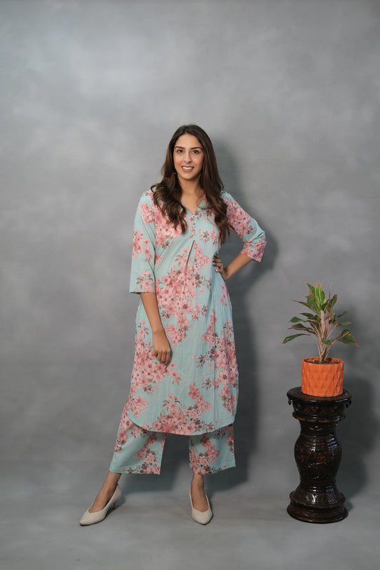 Floral Printed Kurta Pant Set | Soft Cotton