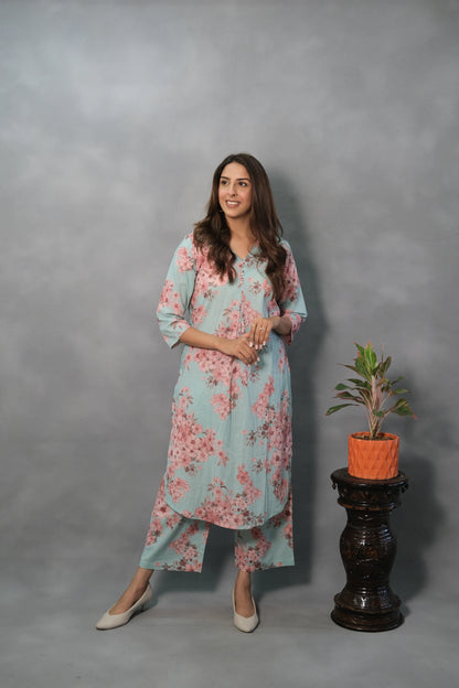 Floral Printed Kurta Pant Set | Soft Cotton