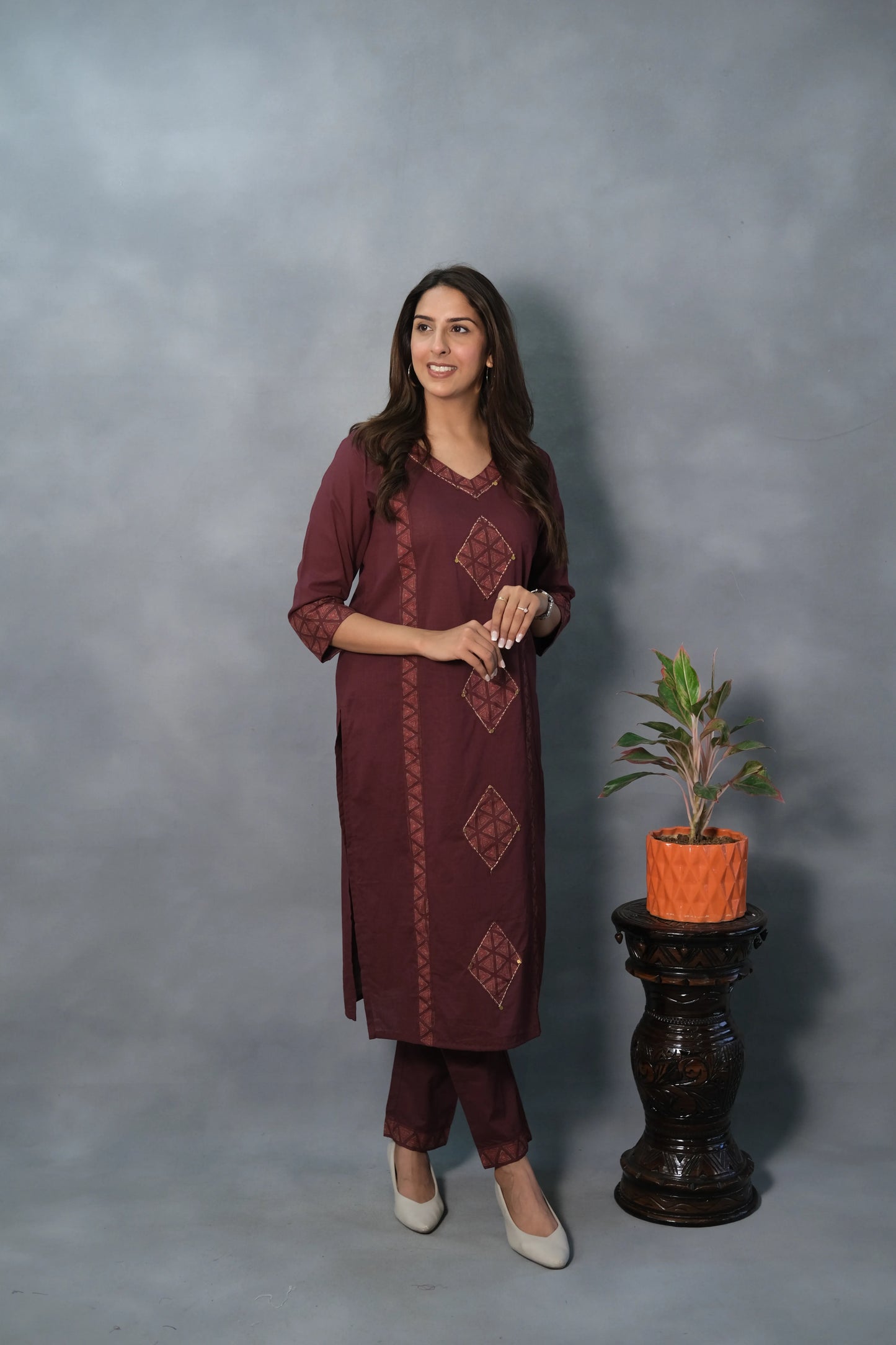 Maroon Printed Kurta Pant Set | Soft Cotton